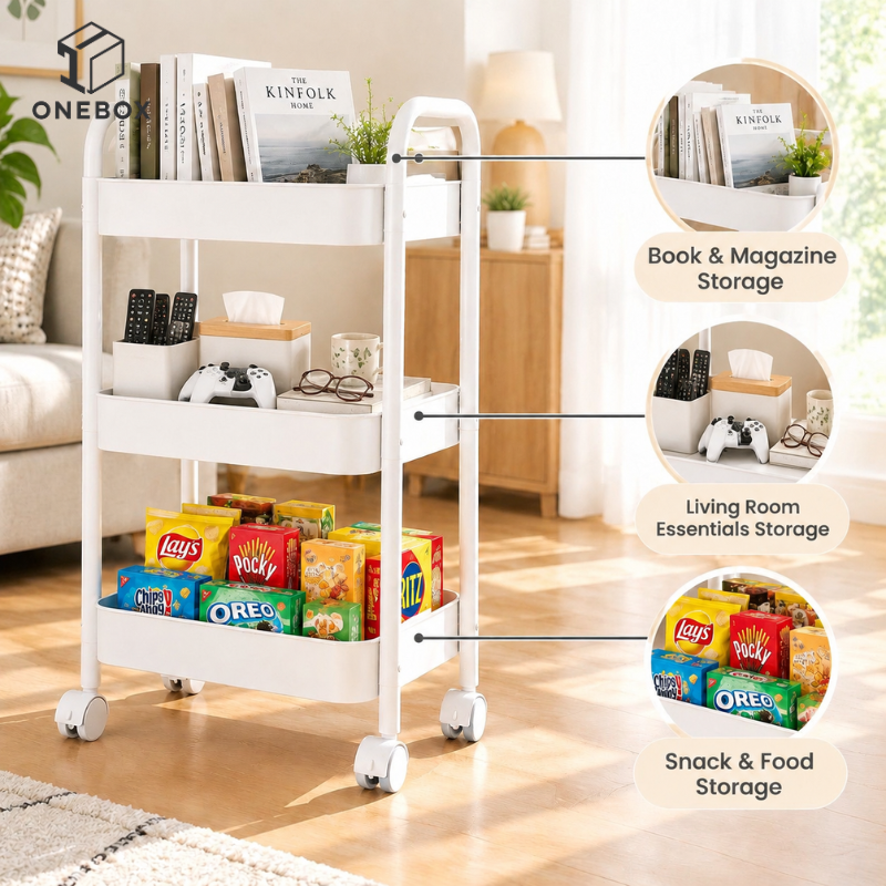 Metal Trolley Cart with Wheels Multi-layer Storage Rack Kitchen Storage ...