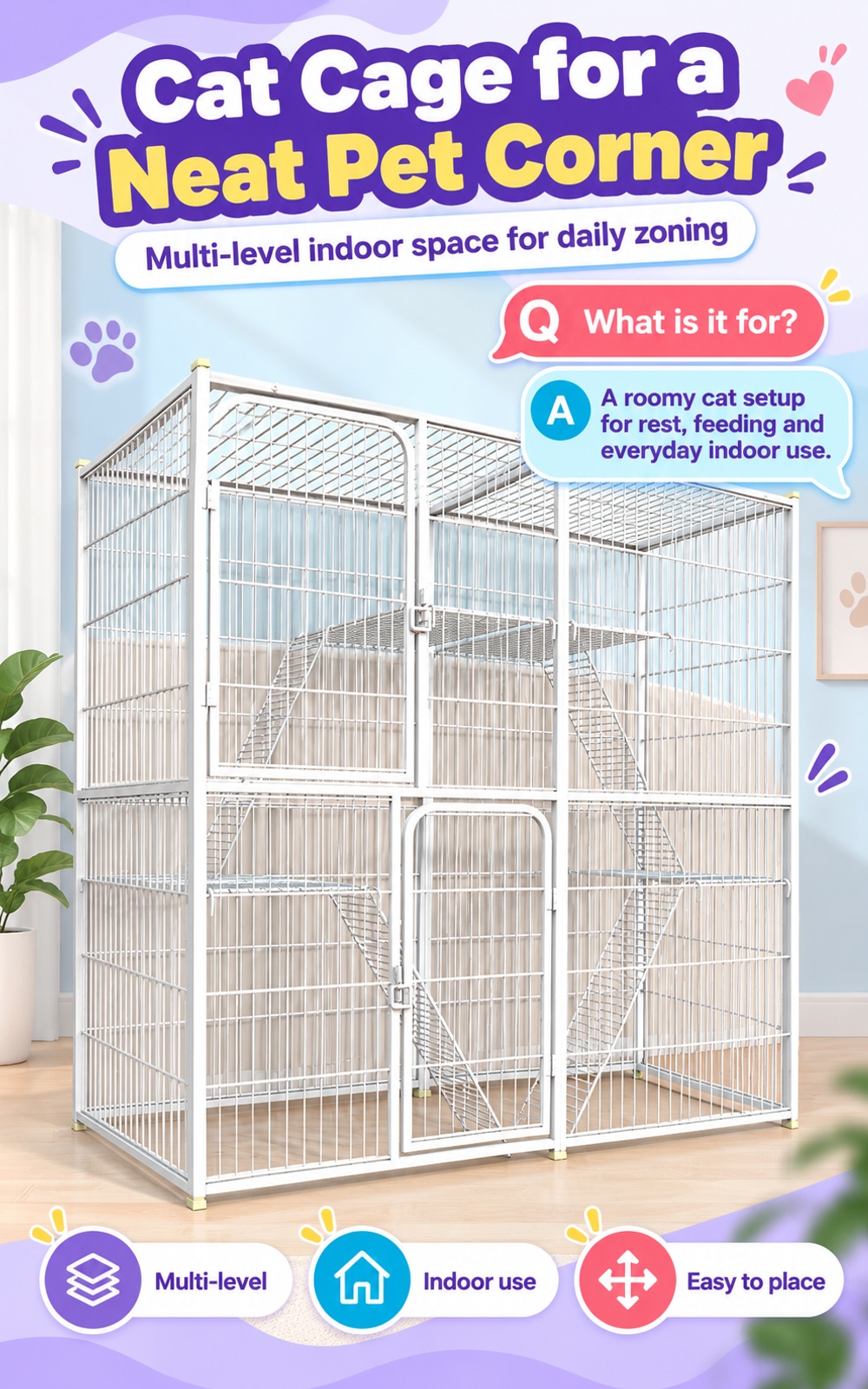 Heavy Duty Cat Cage Large Indoor Pet House Safe Lock Anti-Escape Design ...