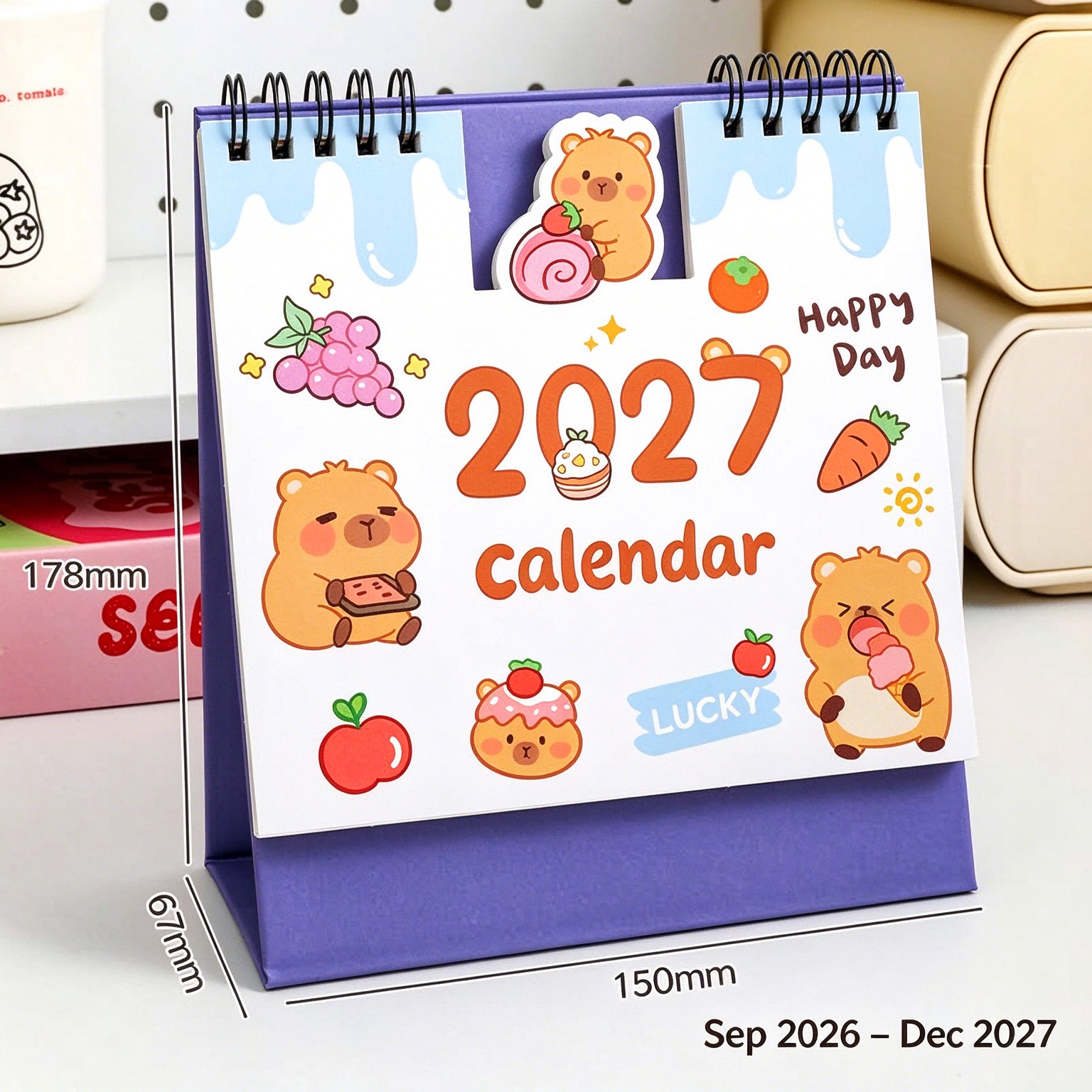 2027 Cute Cartoon Desk Calendar | Sep 2026-Dec 2027 Table Calendar ...