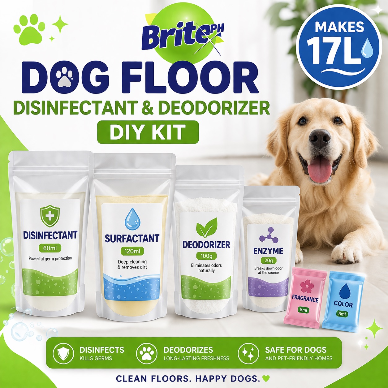 BritePH Dog Floor Disinfectant & Deodorizer DIY Kit (Makes 17L ...