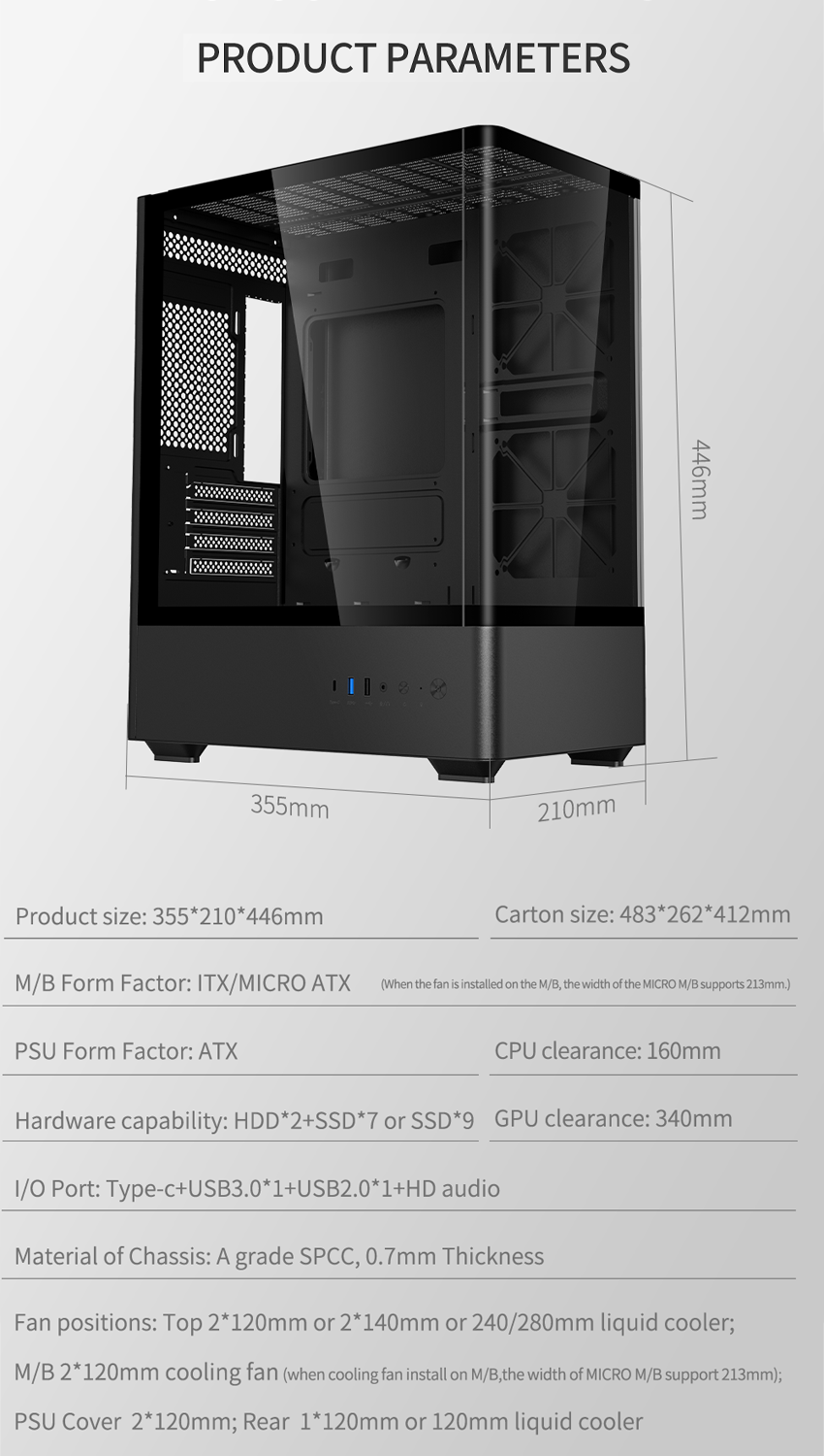 NVISION Clearview Elite Gaming PC Case ATX Tempered Glass Mid Tower ...