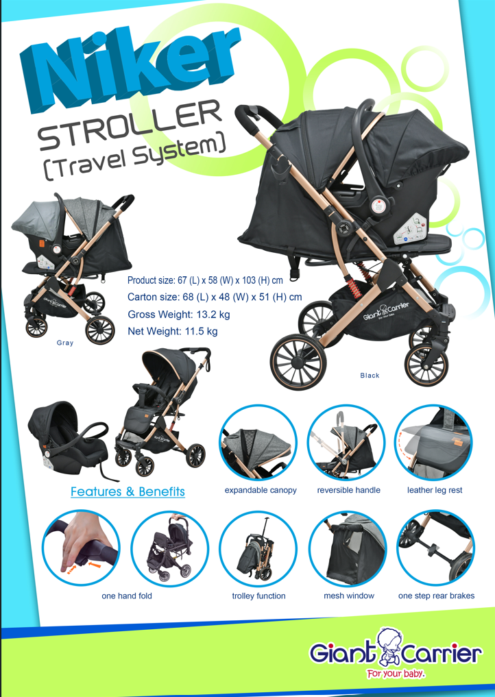 Giant Carrier Niker Stroller with Trolley Function, One-Hand Fold ...