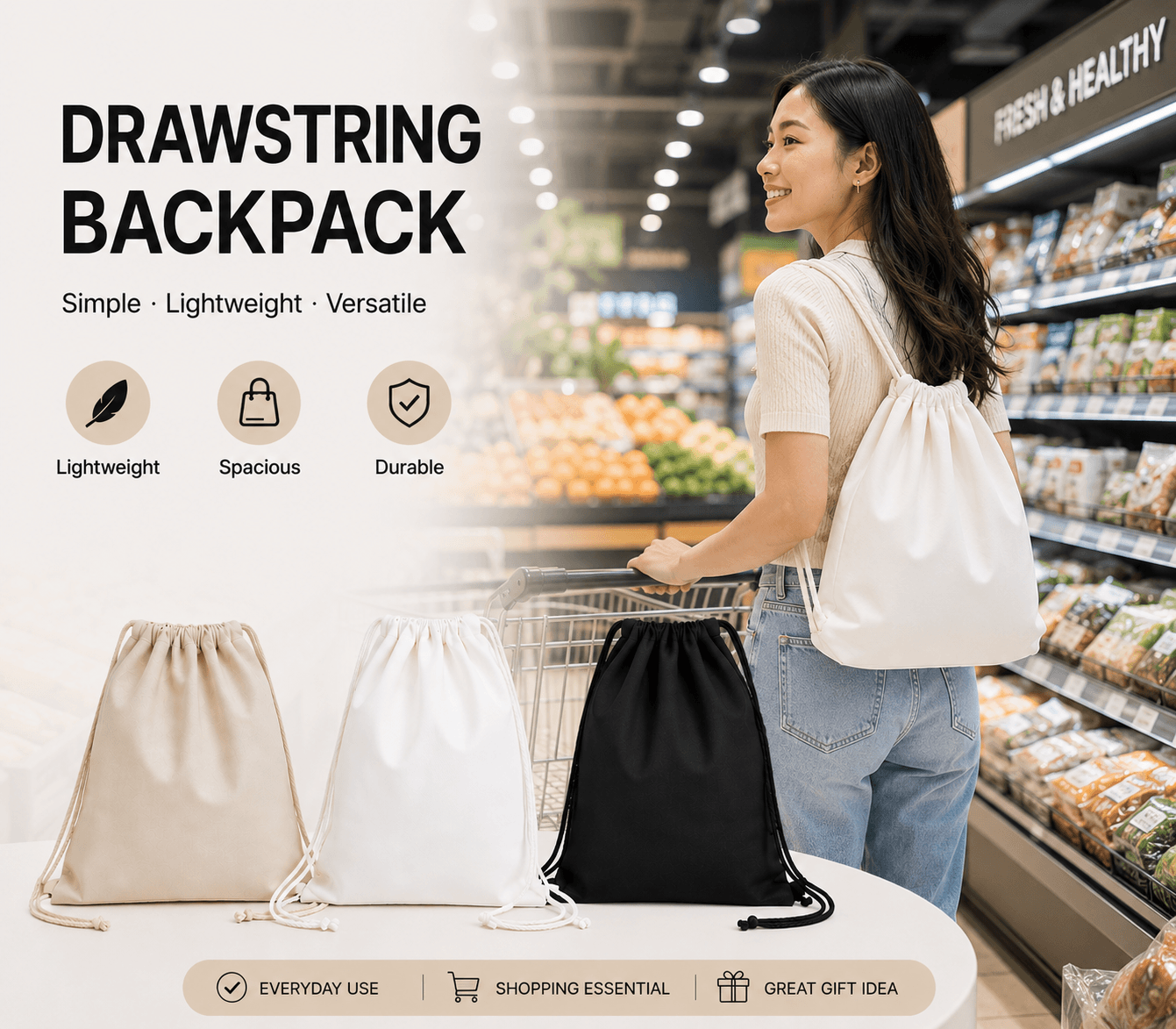 Canvas katsa drawstring bag Back pack String backpack eco bag Plain DIY ...