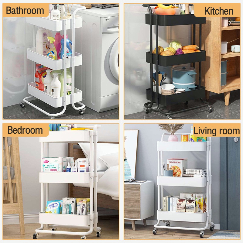 HOT⭐Multi-functional Trolley Rack with Drawer 3/4/5-Tier Utility Cart ...