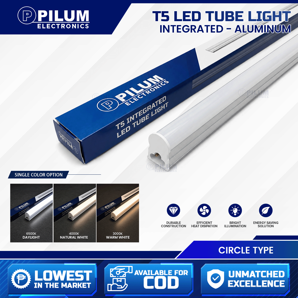 Pilum T5 Integrated LED Tube Light Aluminum Base Plastic Diffuser 5W ...