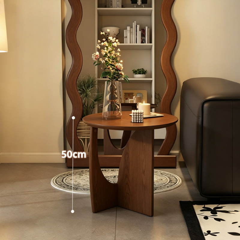 Nordic Round Solid Wood Side Table Geometric Design Minimalist Coffee ...
