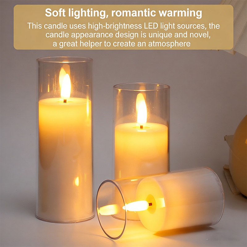 Battery Operated LED Flameless Candle with Glass Cover for Home Wedding ...