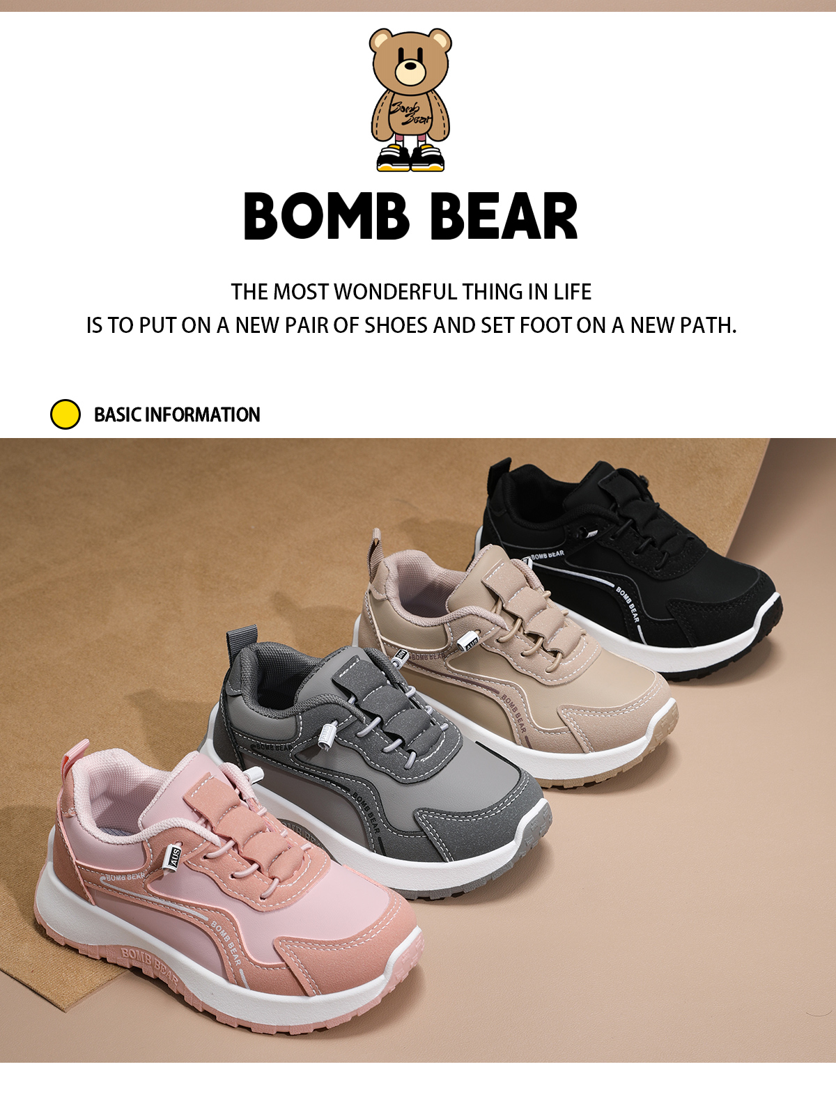 BOMB BEAR Kids Sneakers For Boys And Girls Lace Up Color Block School ...