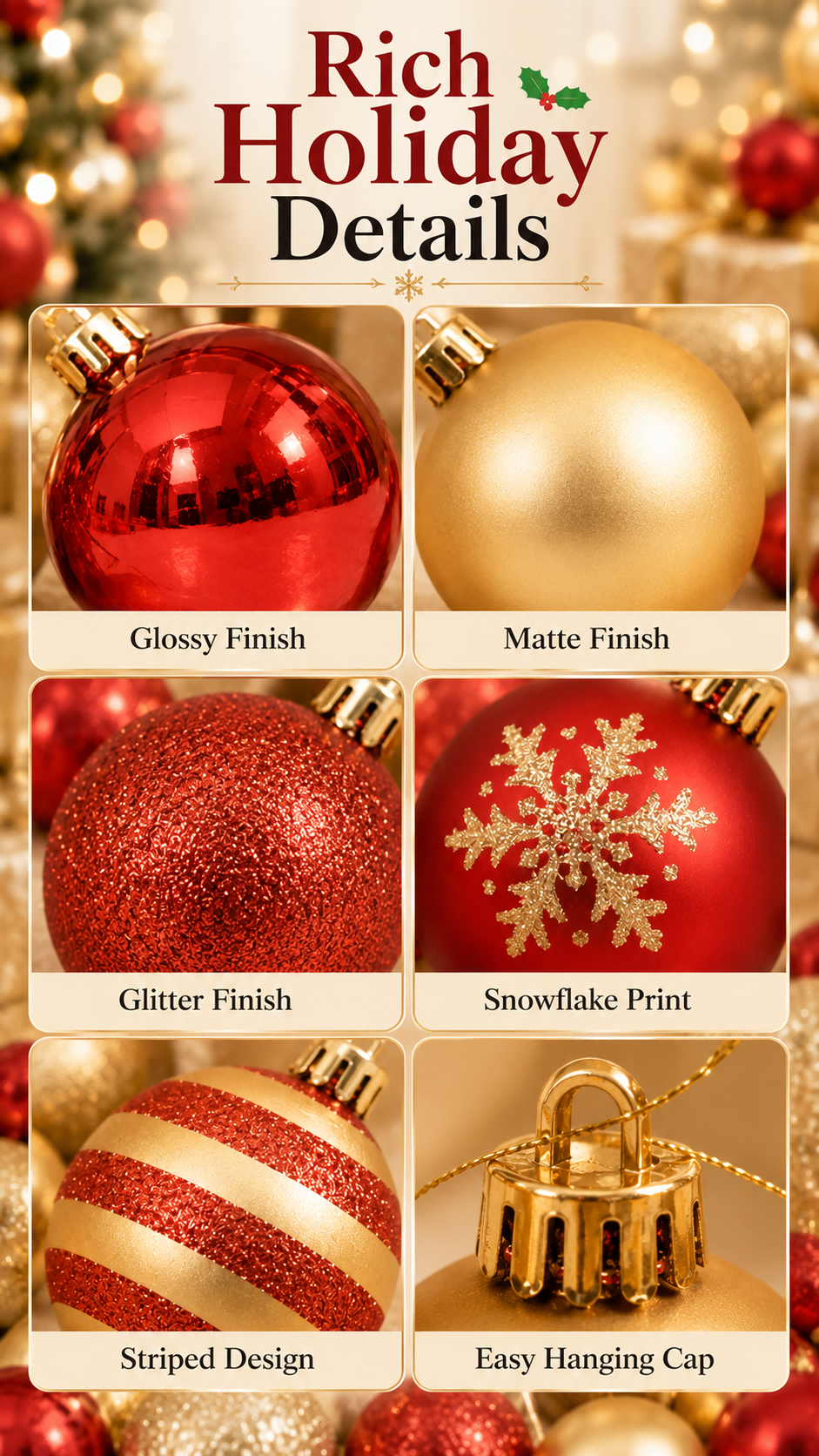 50Pcs Christmas Tree Ball Set 4cm Red Gold Plastic Hanging Ornaments ...
