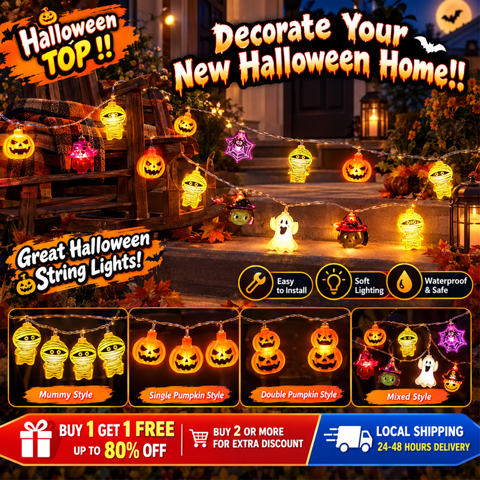 1.5M Halloween LED Lights: Battery-Powered, Waterproof, Pumpkin/Spider ...