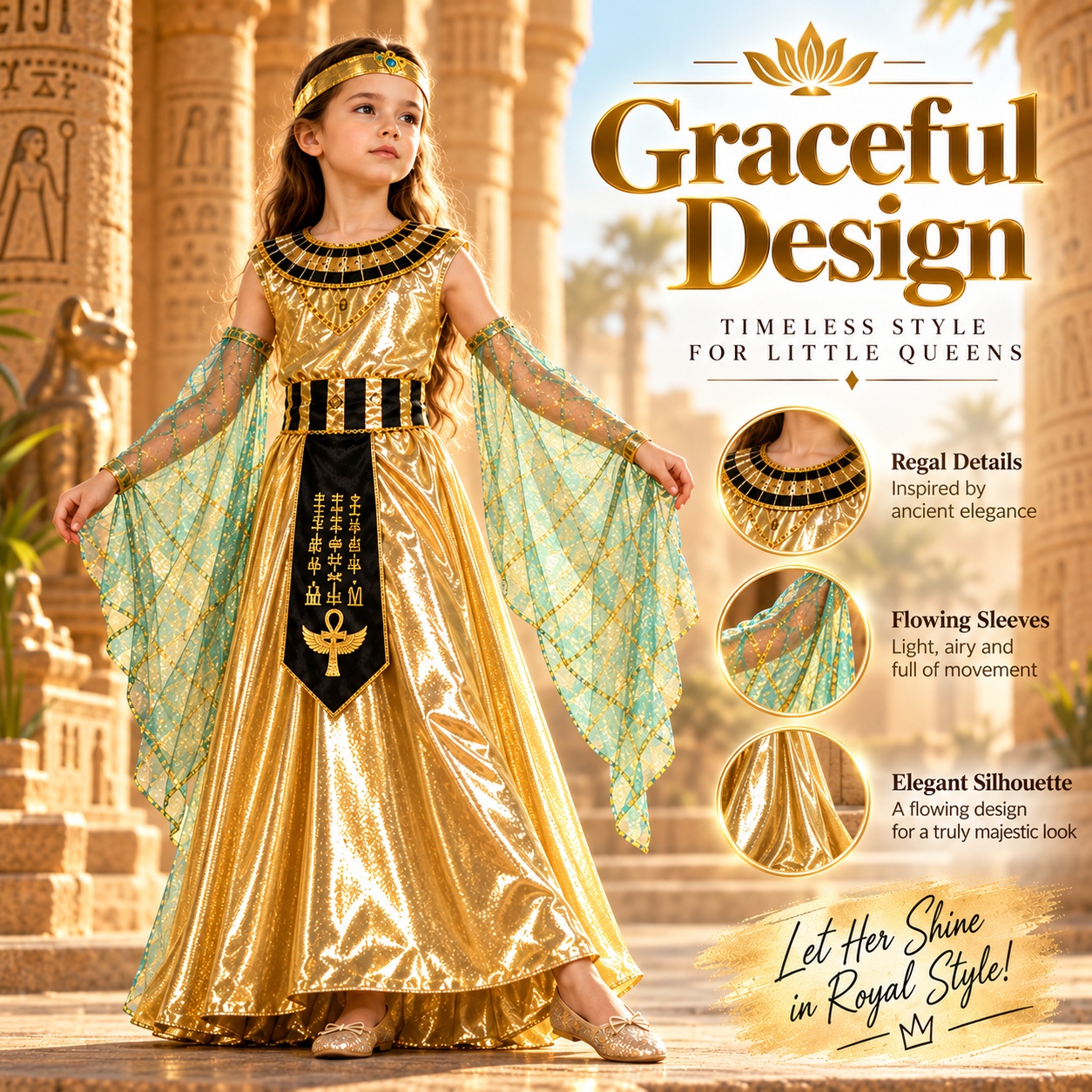 Egyptian Princess Costume for Girls, Royal Queen Dress for Cultural ...
