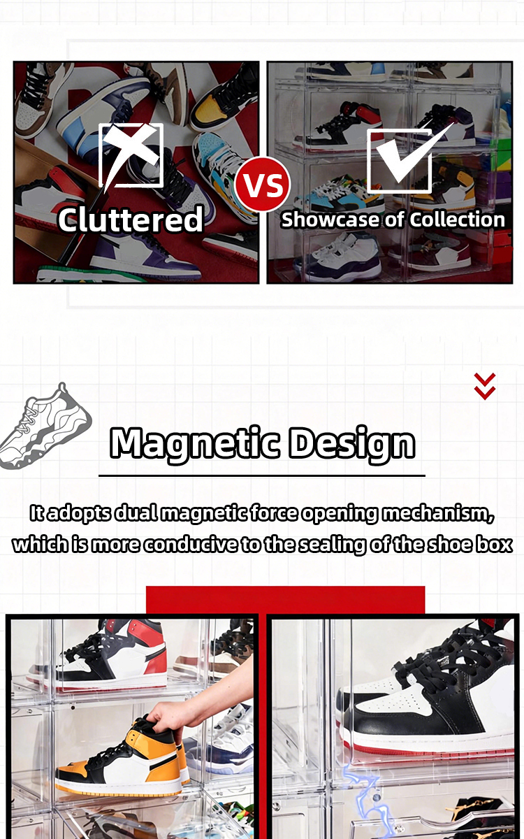 Acrylic Shoe Box Stackable Magnetic Shoe Rack Transparent Storage ...