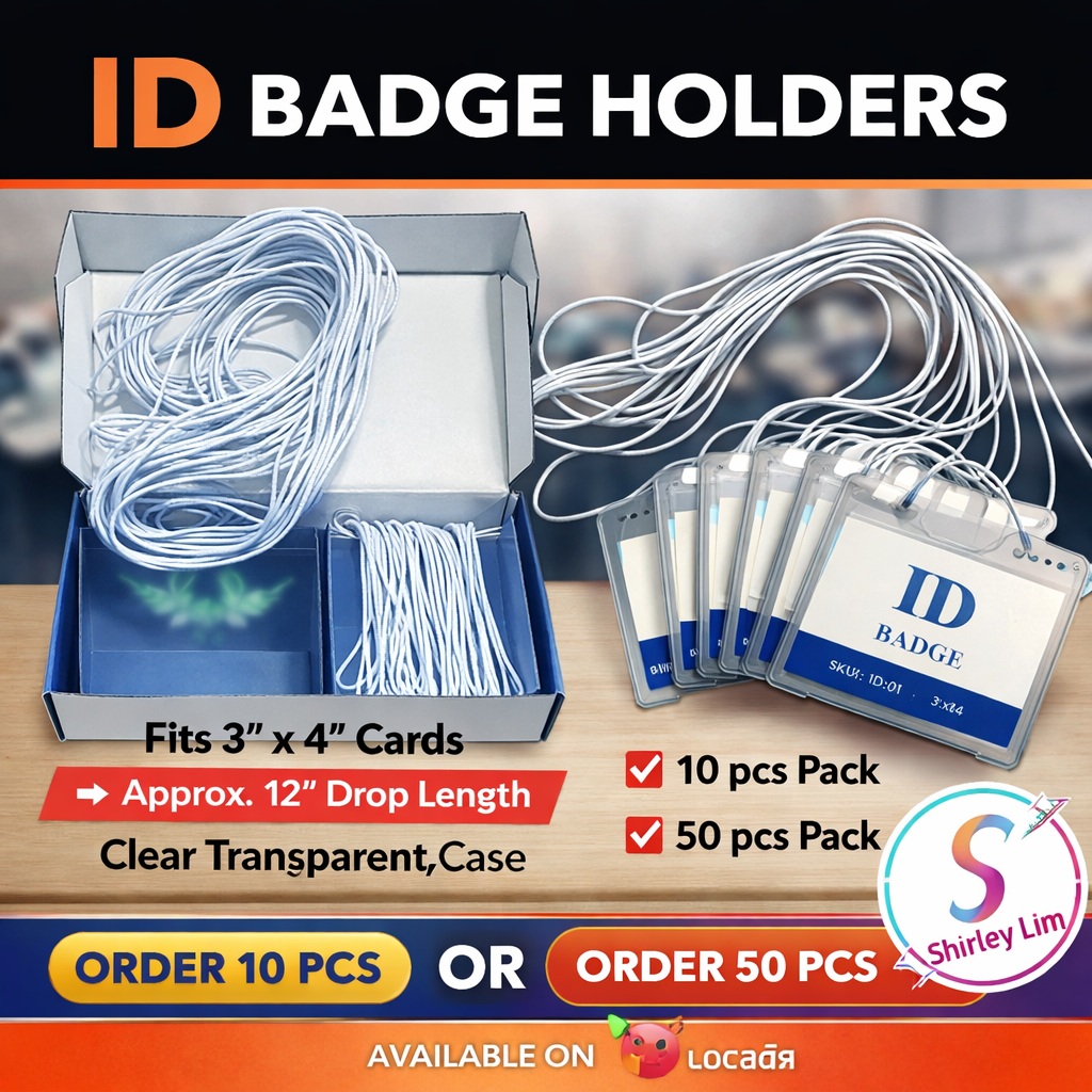 ID Badge/Card Case with string for Horizontal Card 4 x 3 inches ...