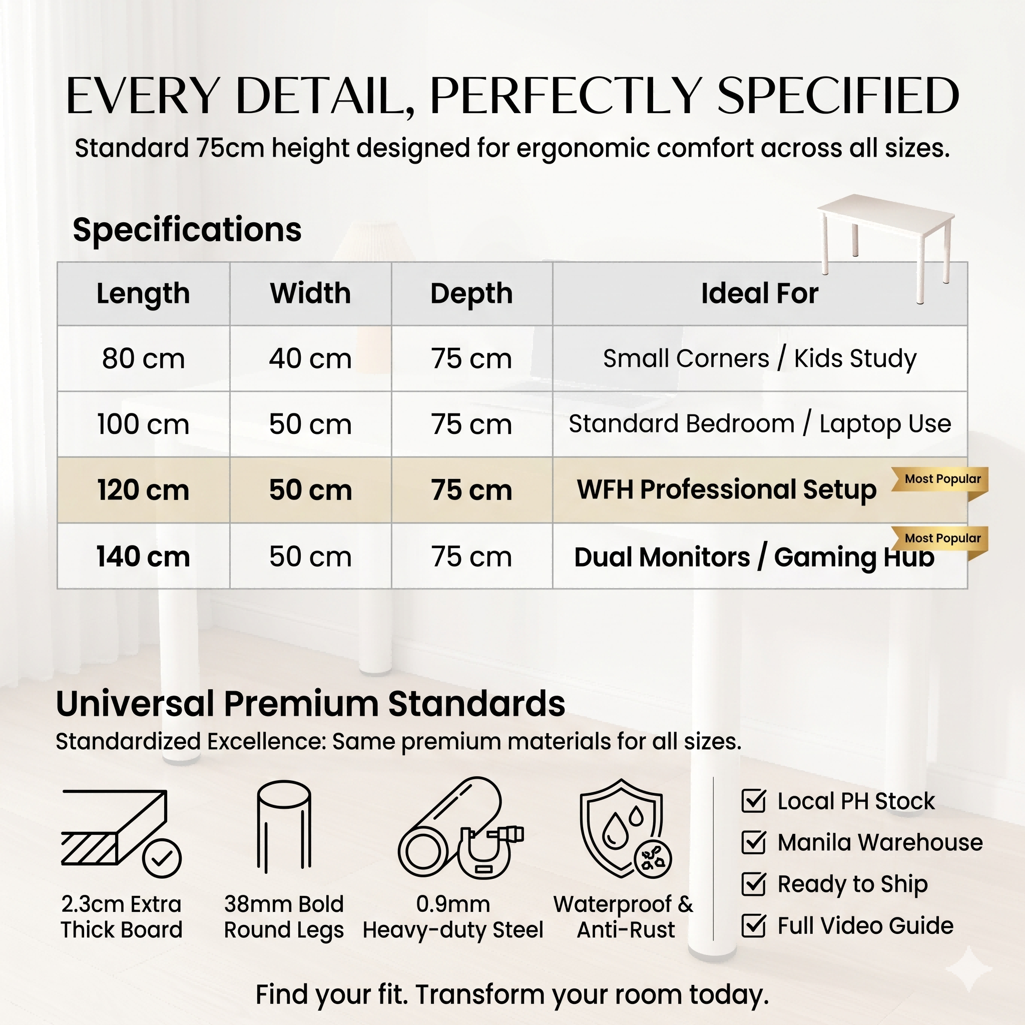 2.3cm Thickened Study Table Stable Simple Round Leg Desk Writing Table ...