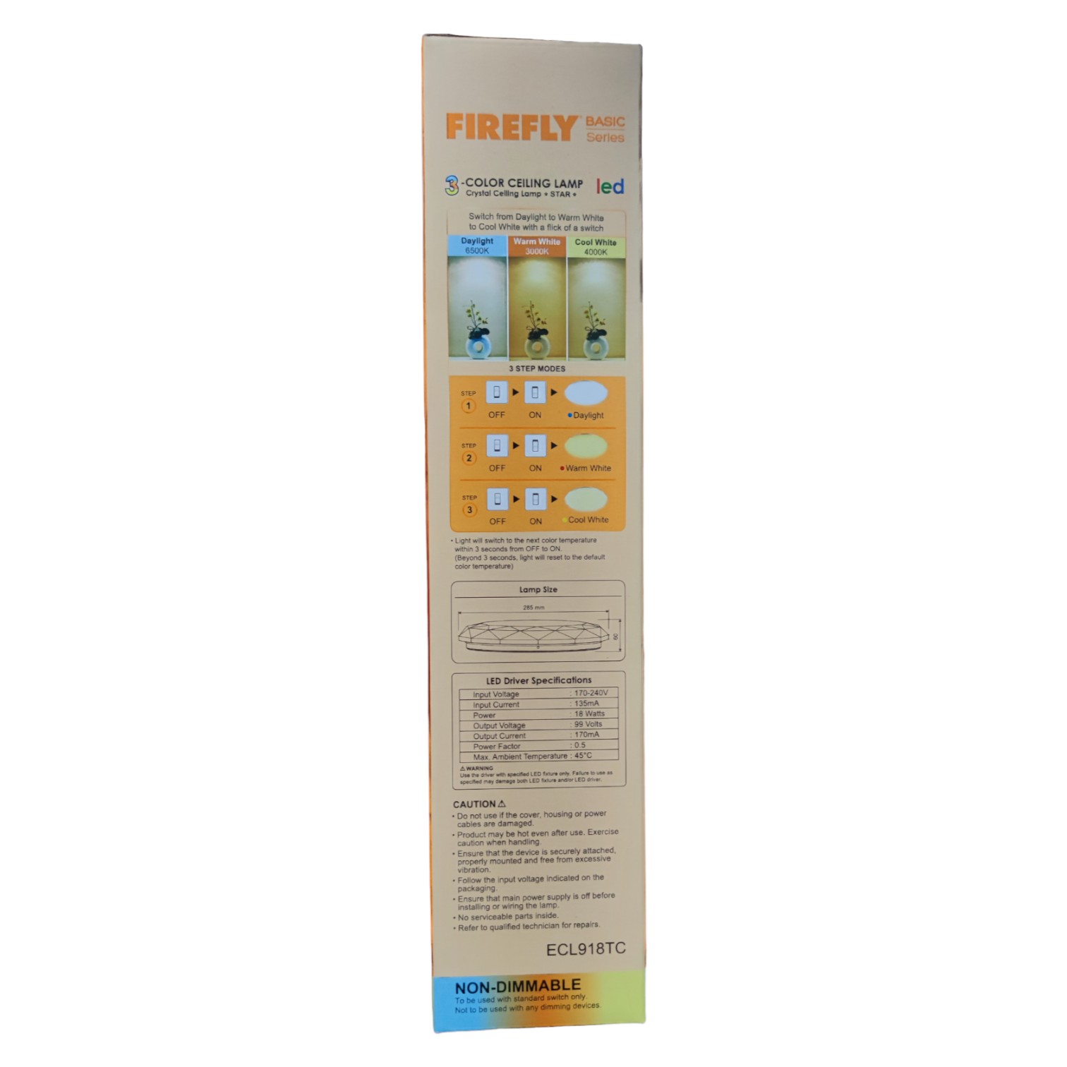 Firefly 18W LED Ceiling Light Lamp 220V TRI Color - ECL918TC | Shopee ...