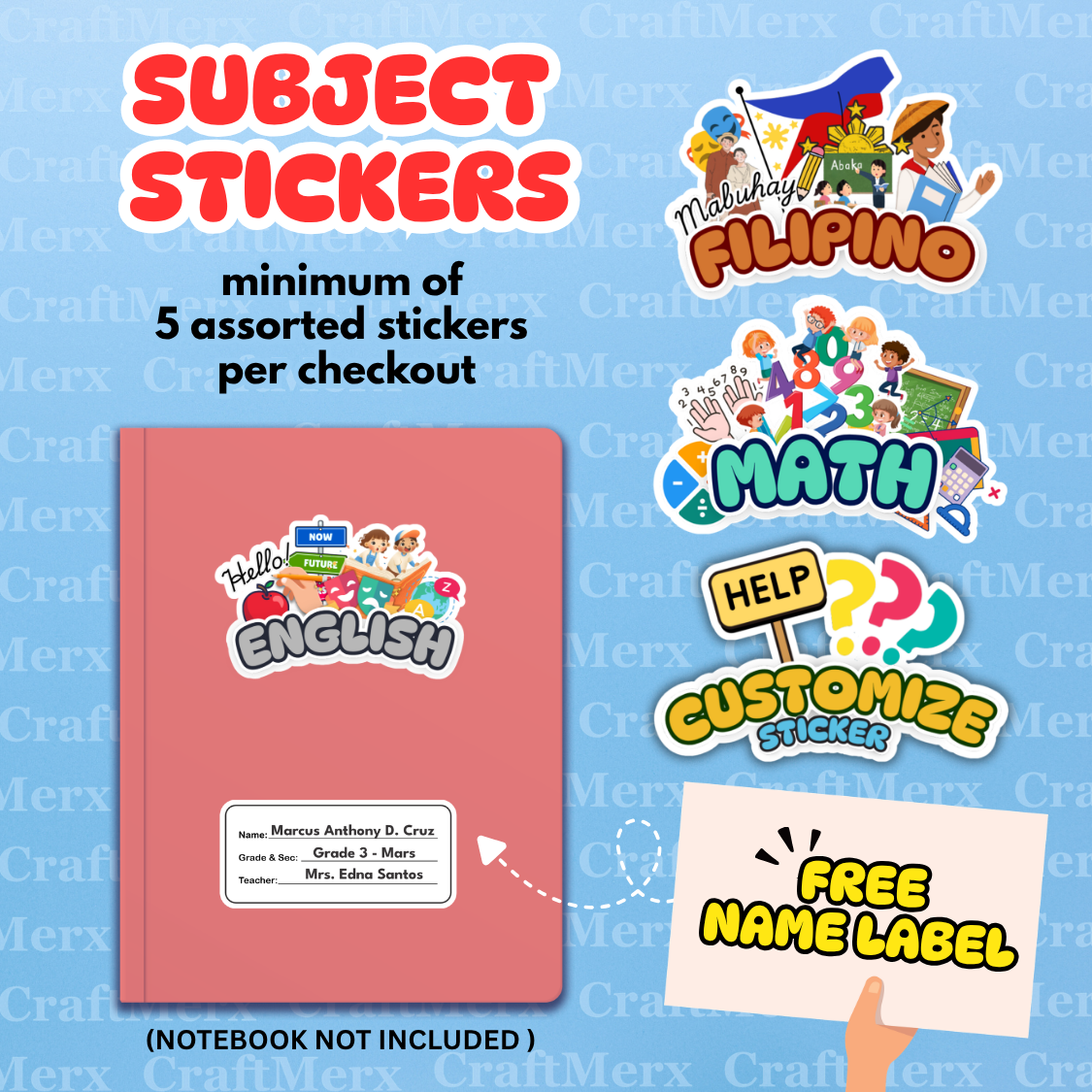 SUBJECT STICKER LABEL FOR NOTEBOOK PART 1 minimum of 5 stickers per ...