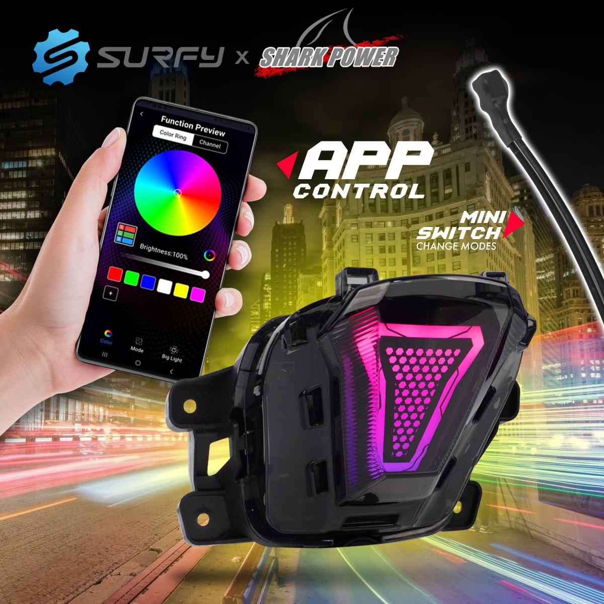 SharkPower Aerox v3 RGB Tail Light LED Smartphone App Customization ...
