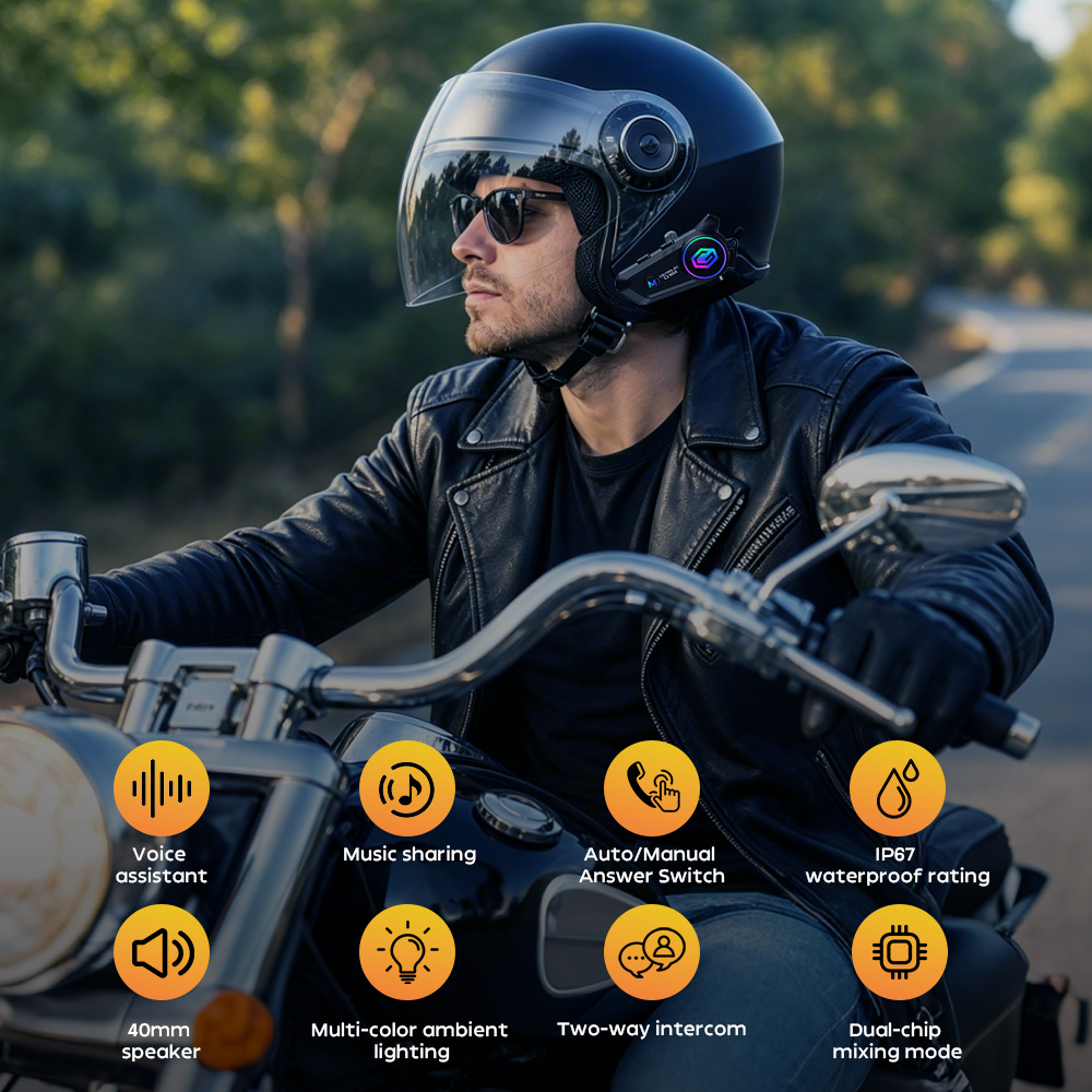 GEARELEC C2 Max Motorcycle Helmet Bluetooth Headset Intercom 2 Rider ...