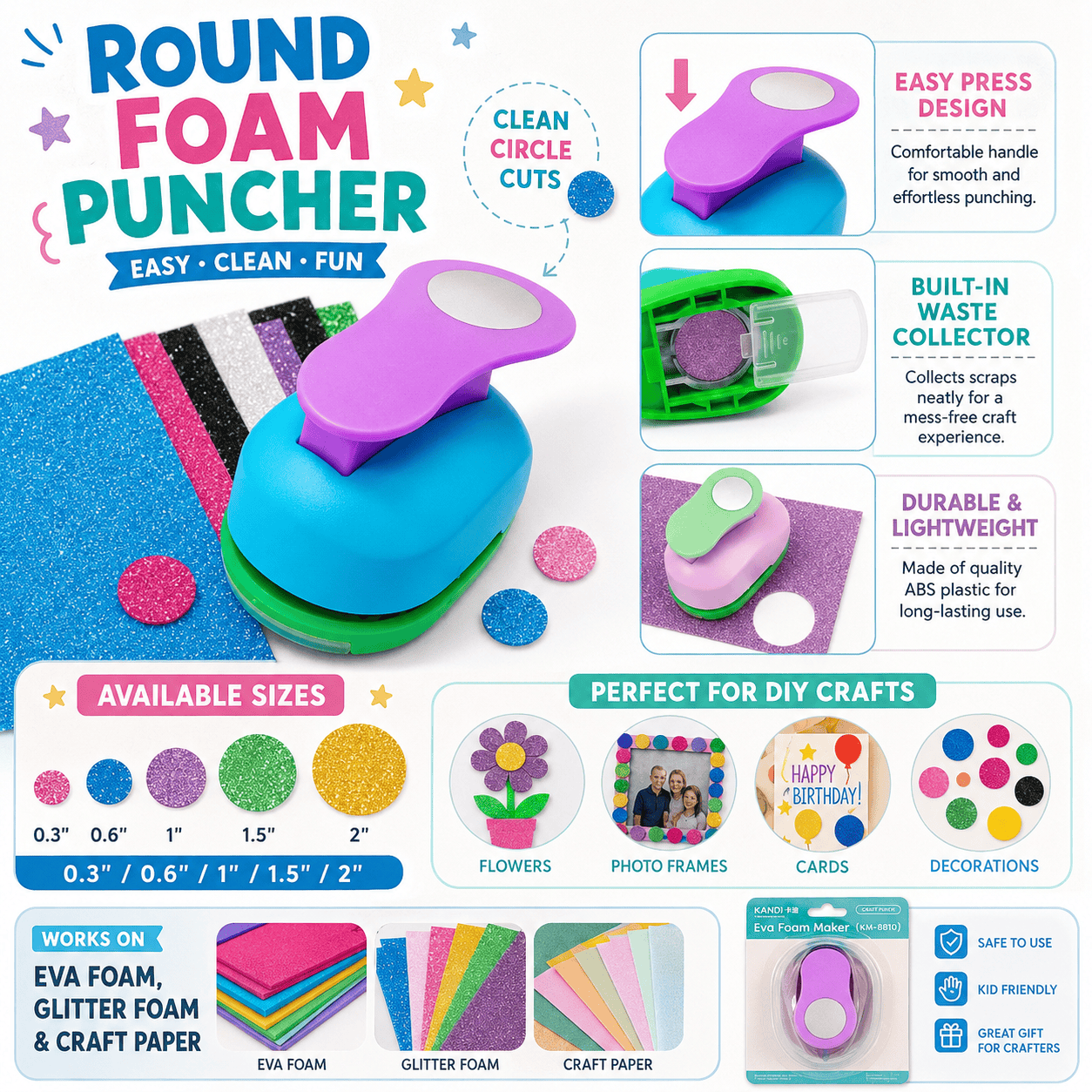 Circle Puncher for DIY and Scrapbooking Round Foam Puncher and ...