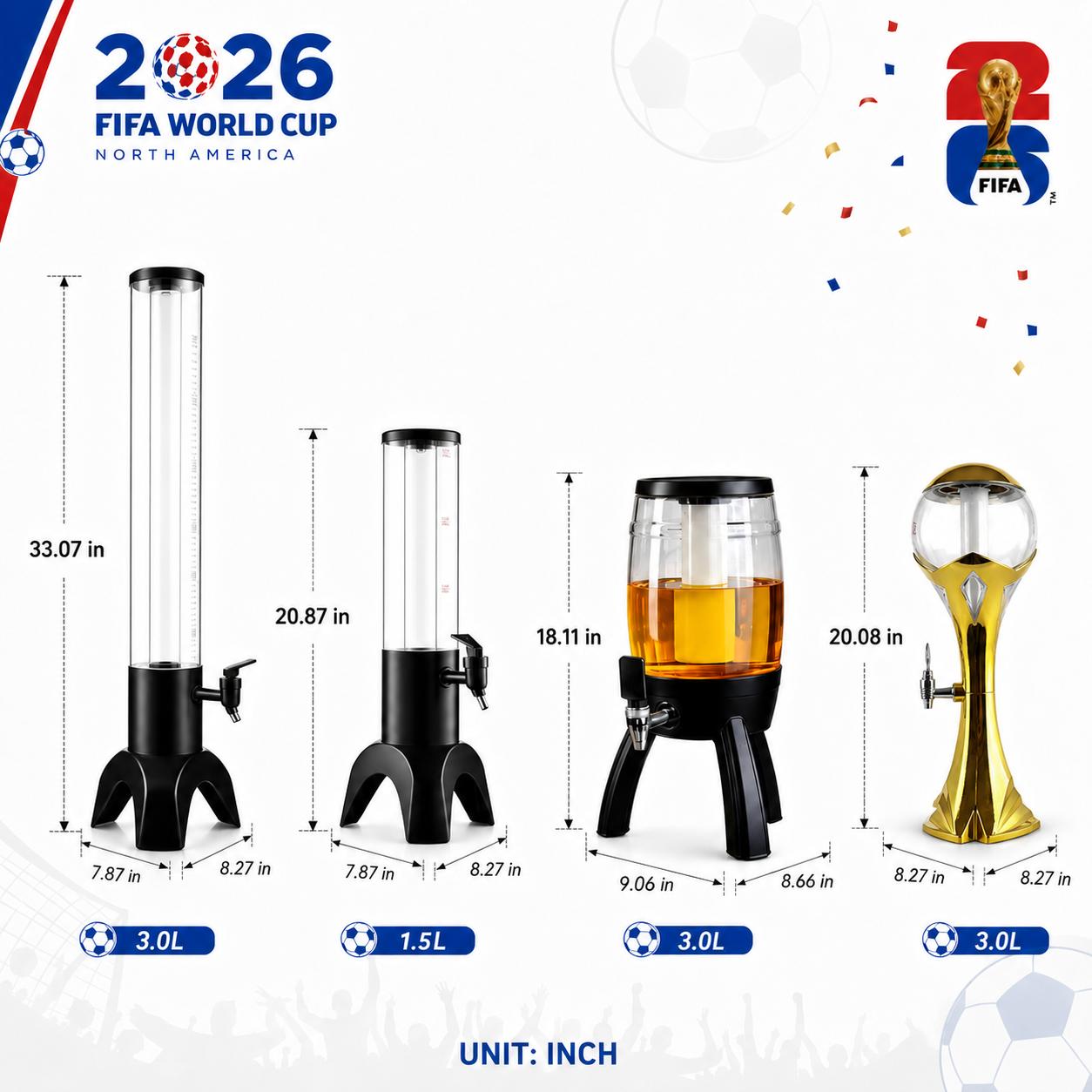 2026 Football Party Beer Tower Dispenser 1.5L/3L LED Beverage Tower for ...