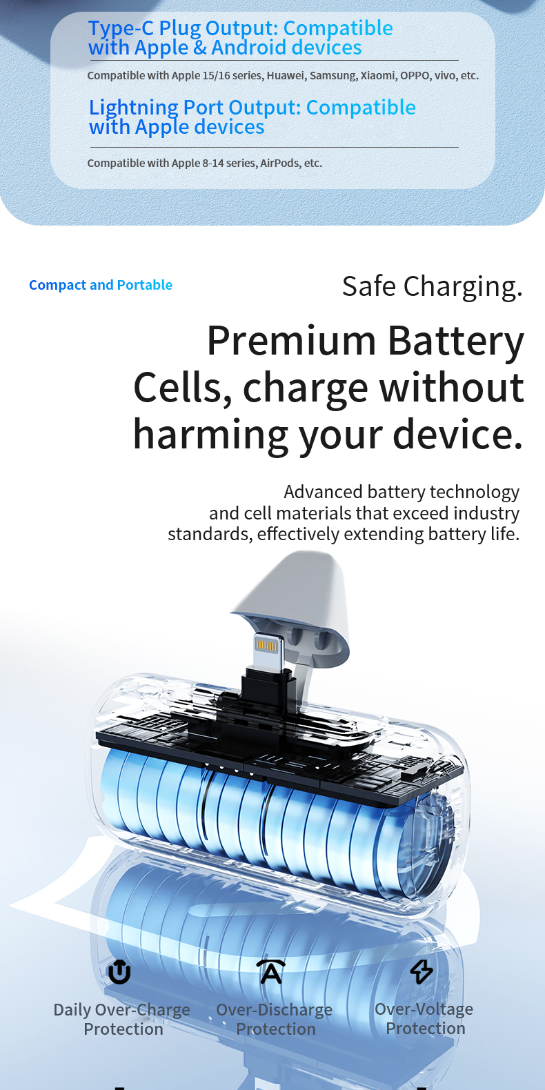 5000mah Mini Powerbank 22.5W Fast Charging Two Built-in Connector ...