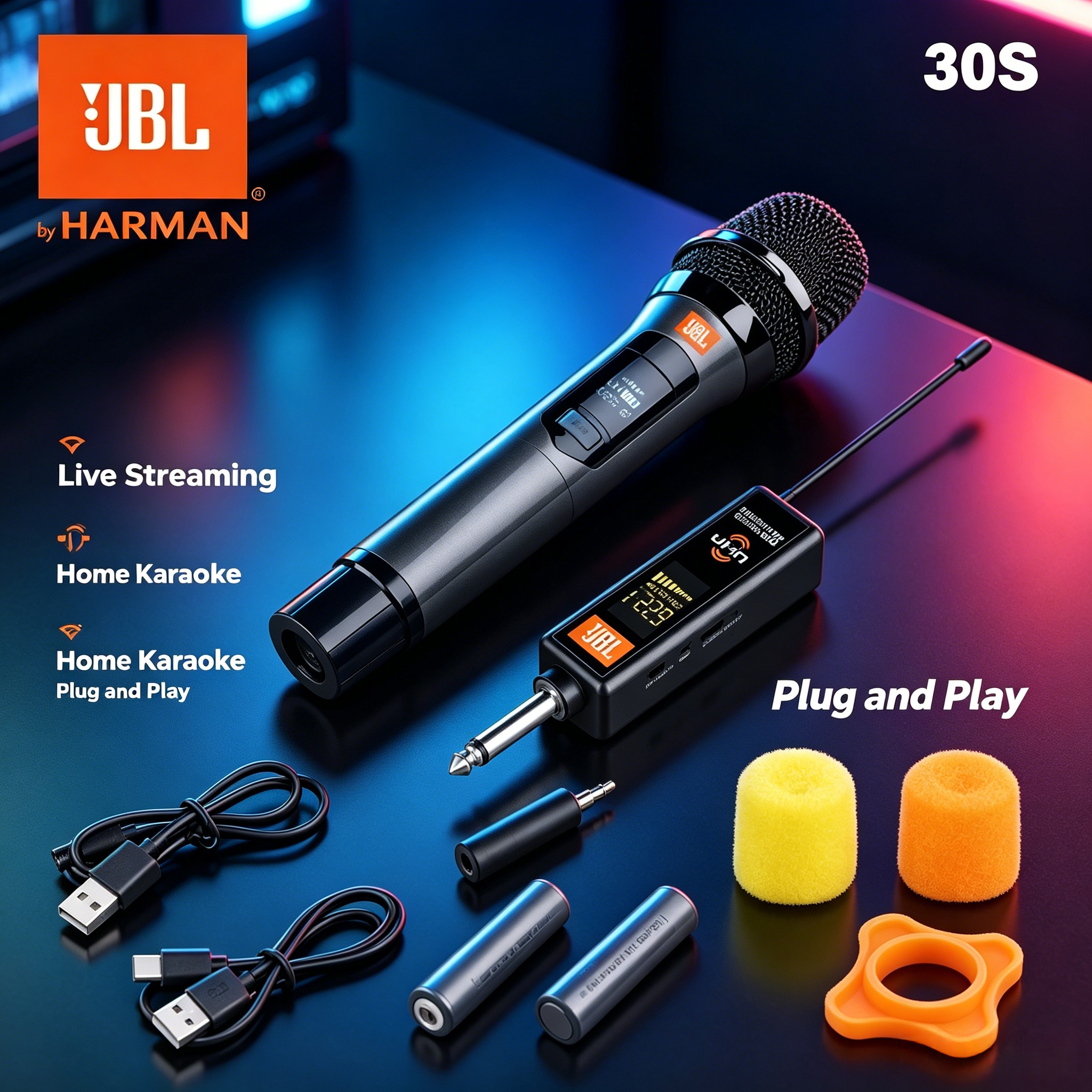 JBL 30S/50S UHF Dual Wireless Microphone Set Rechargeable Receiver ...