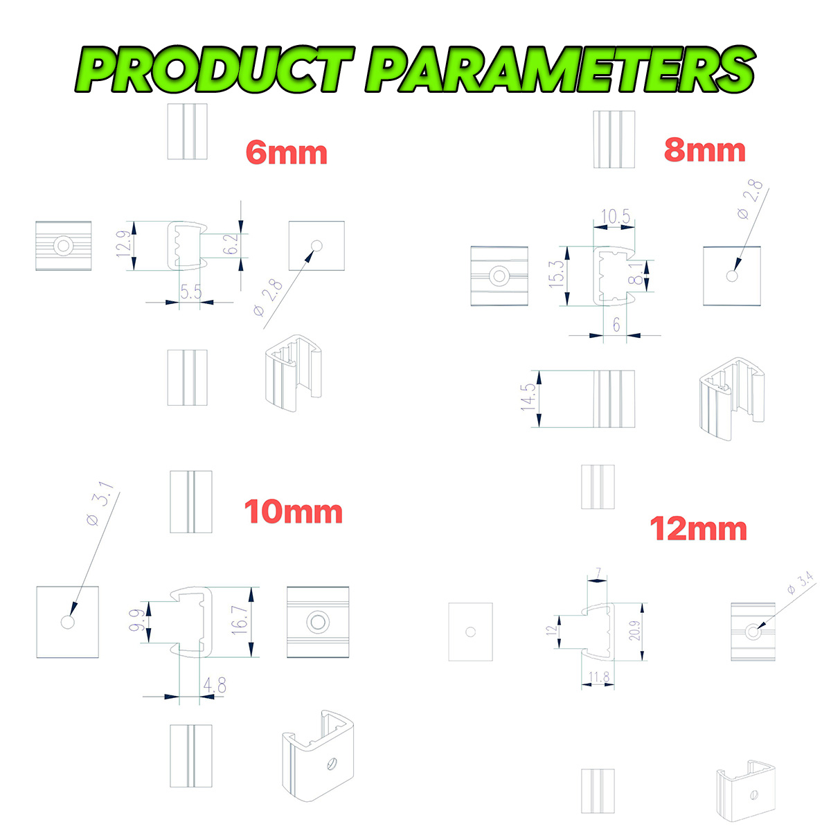 50Pcs LED Strip Mounting Clips Screws Plastic Holder Bracket 6/8/10 ...