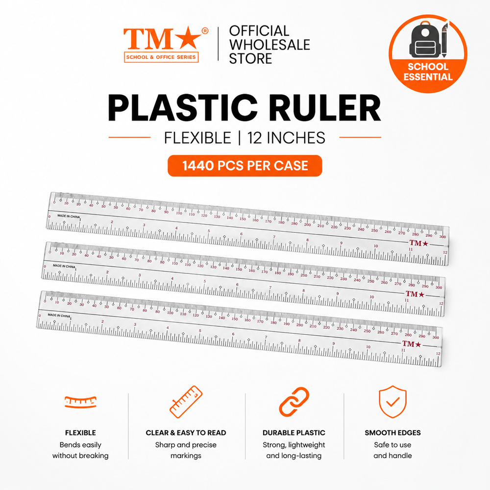 TM School & Office Series 1440 pcs Ruler Flexible Transparent 12 Inches ...