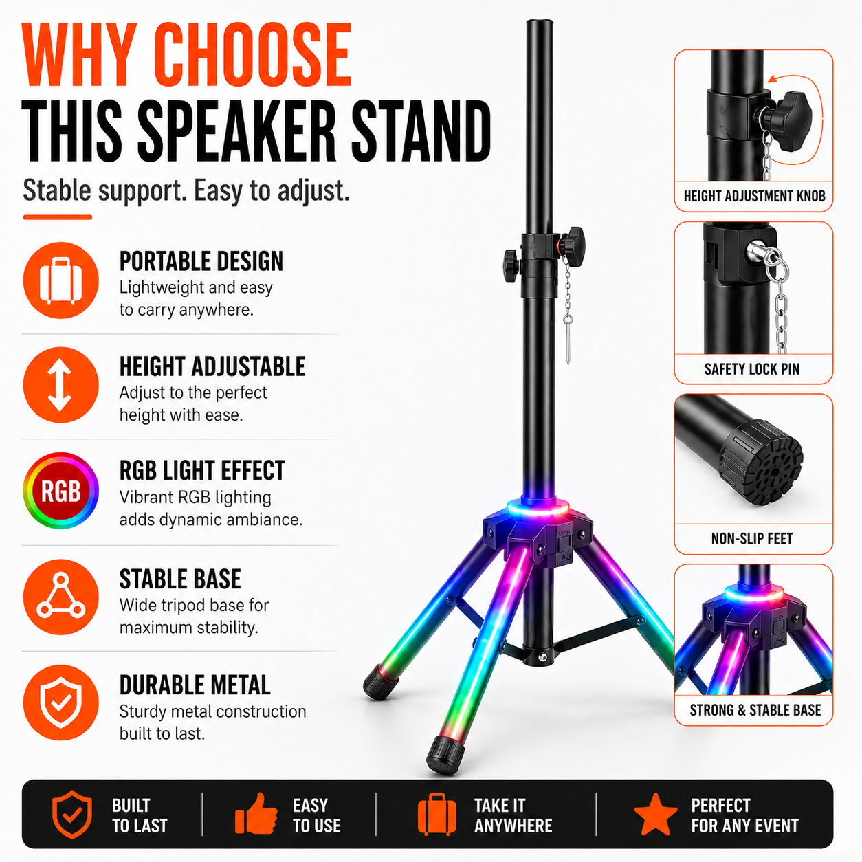 【Hot Selling】All-Metal Stable Tripod Speaker Stand Height Adjustable ...