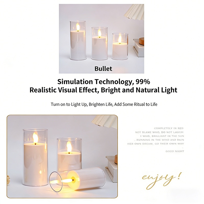 Battery Operated LED Flameless Candle with Glass Cover for Home Wedding ...