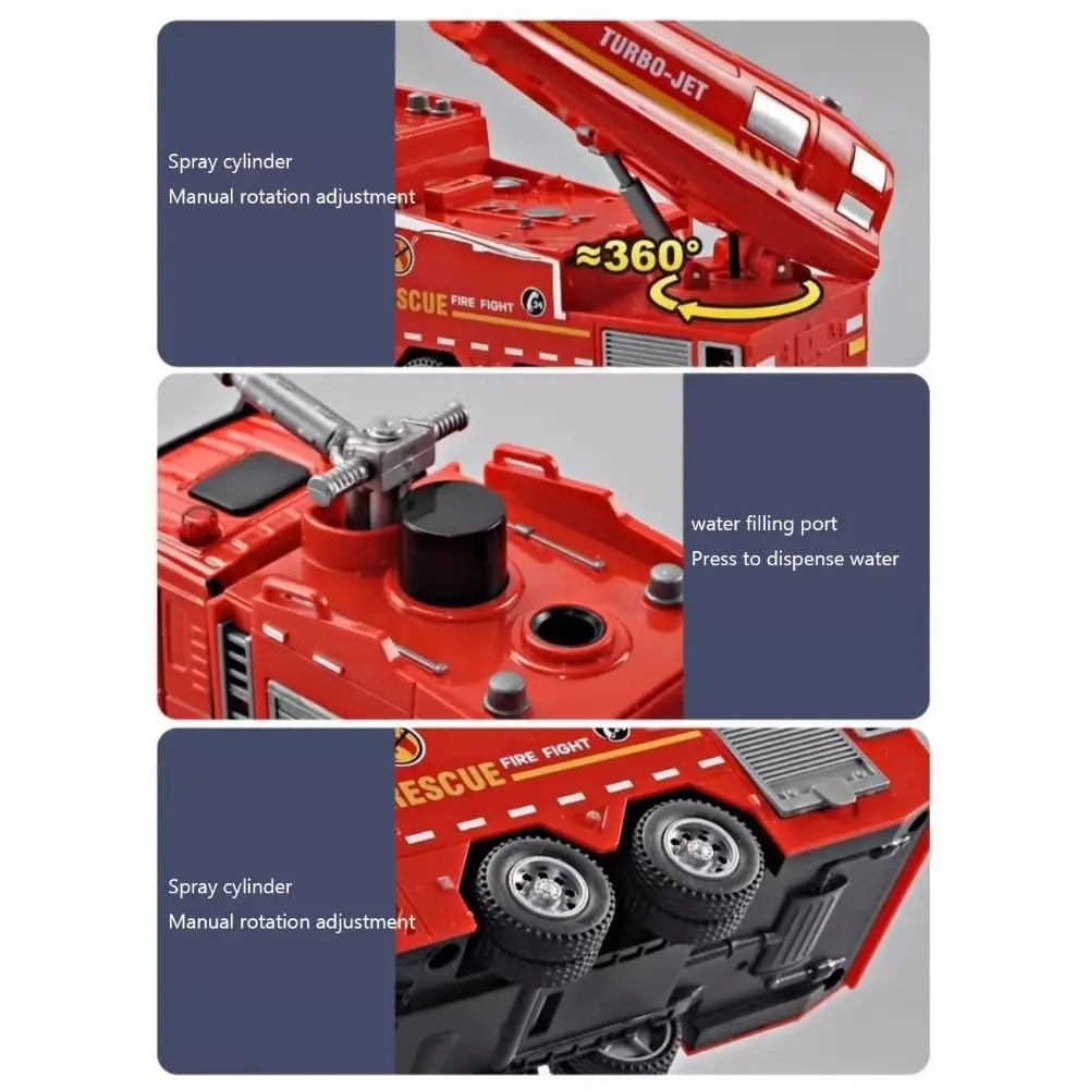 1:32 Fire Truck Toy With Spray Mist Sound Light Pull Back Function Fire ...