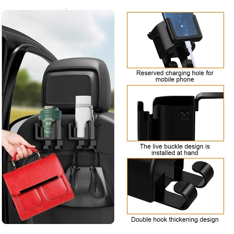 6IN1 Car Seat Headrest Hook Multifunction Storage Organizer with Cup ...