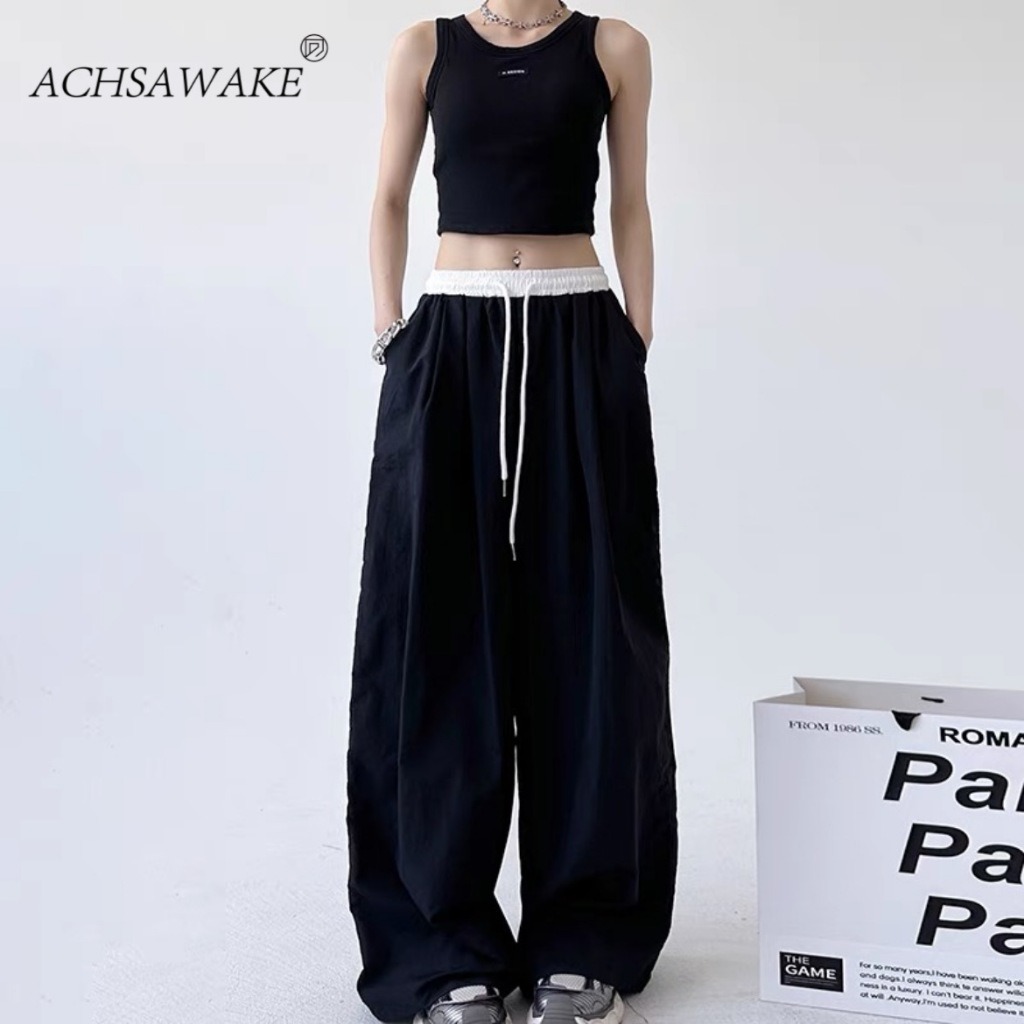 Korean Lazy Style Baggy Casual Pants Women High Waisted Plue Size Loose ...