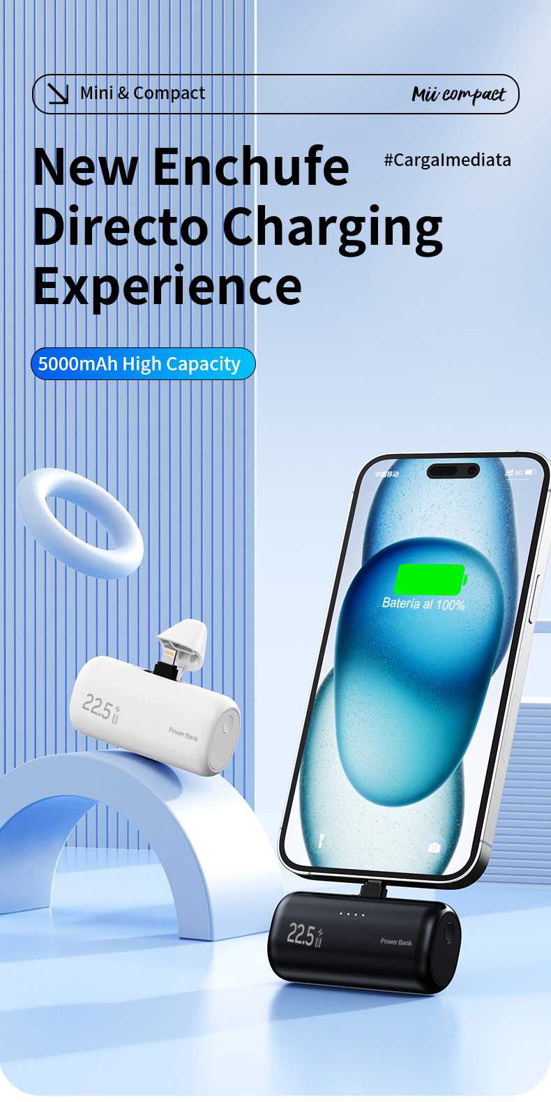 5000mah Mini Powerbank 22.5W Fast Charging Two Built-in Connector ...