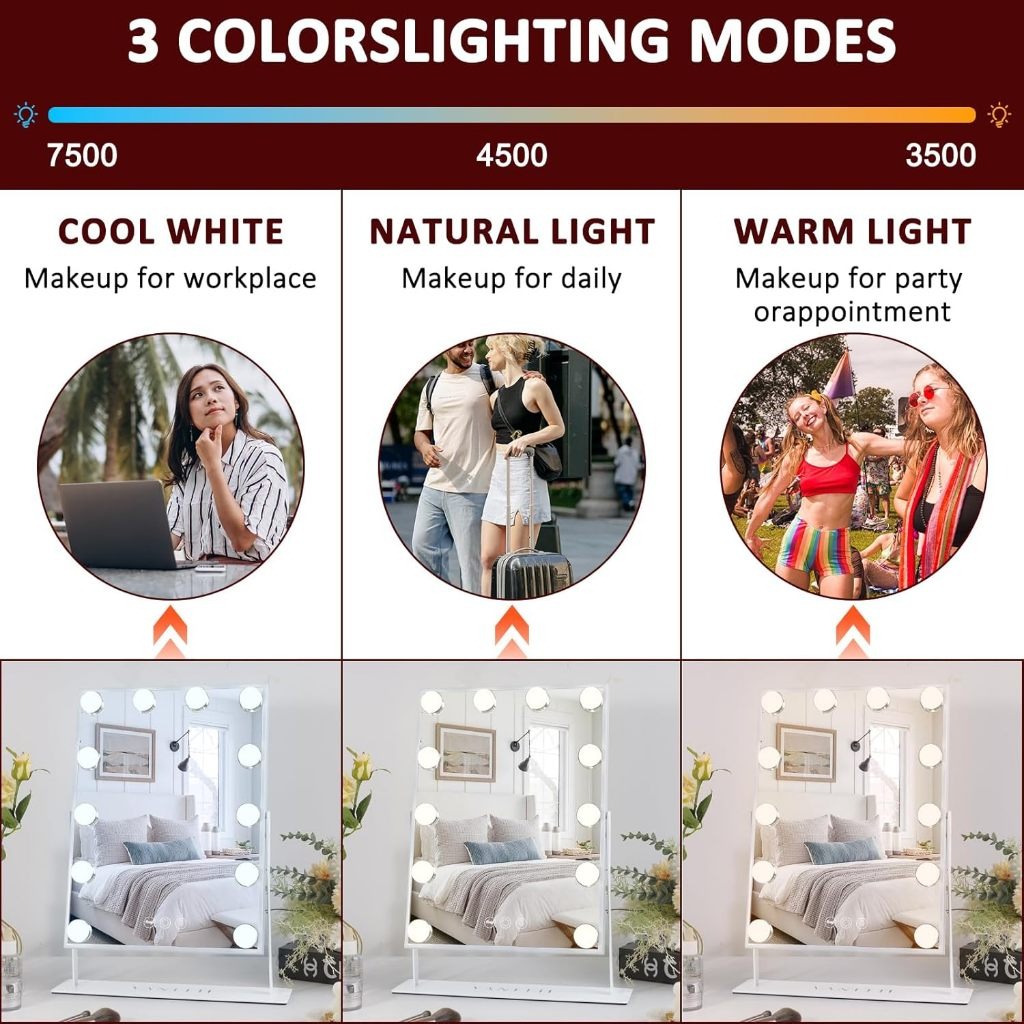 Hollywood mirror LED Bulbs Tabletop Makeup Mirror with 3 colors light ...