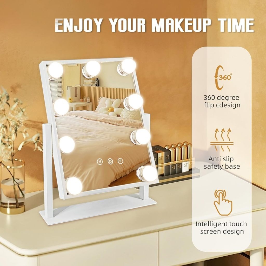 Hollywood mirror LED Bulbs Tabletop Makeup Mirror with 3 colors light ...