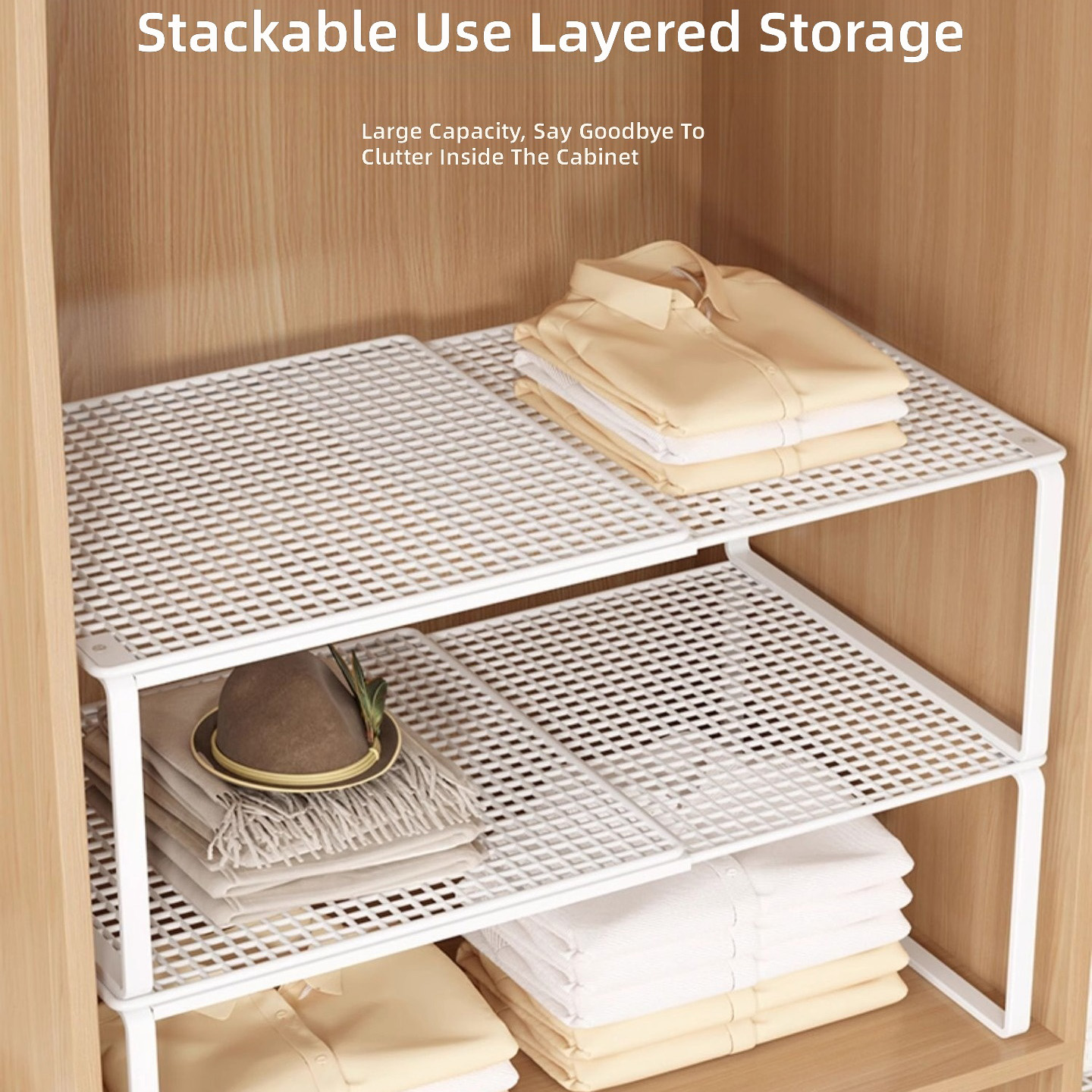 Stackable Expandable Cabinet Shelf Rack Wardrobe Organizer Dividers ...