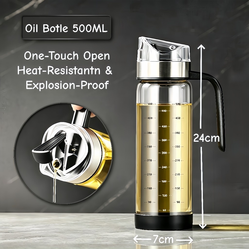 Gravity Oil Dispenser Auto-Open Lid Condiment Seasoning Jar Soy Sauce ...