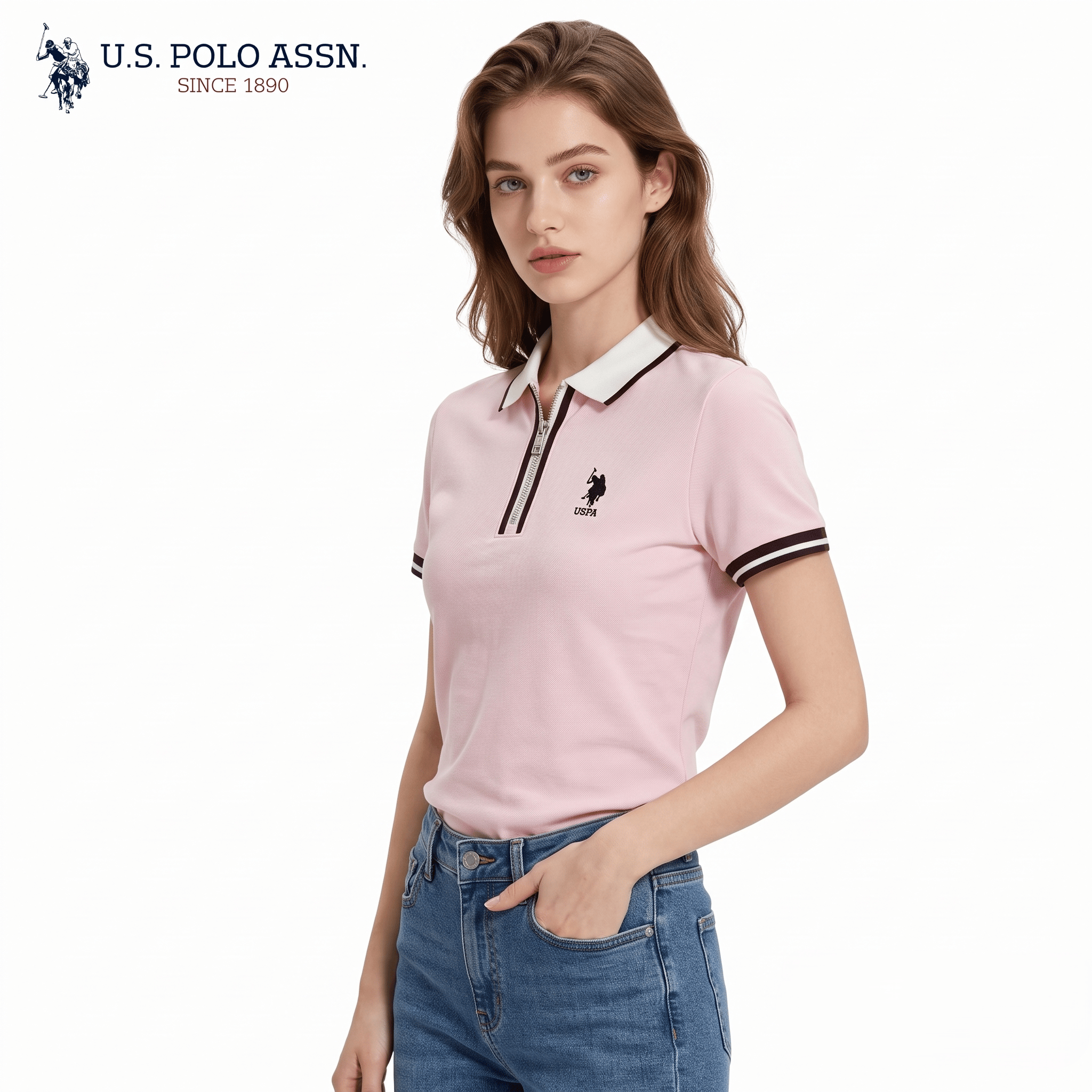 U.S. Polo Assn. Women's Comfort Fit Polo Shirt with Zipper Placket ...