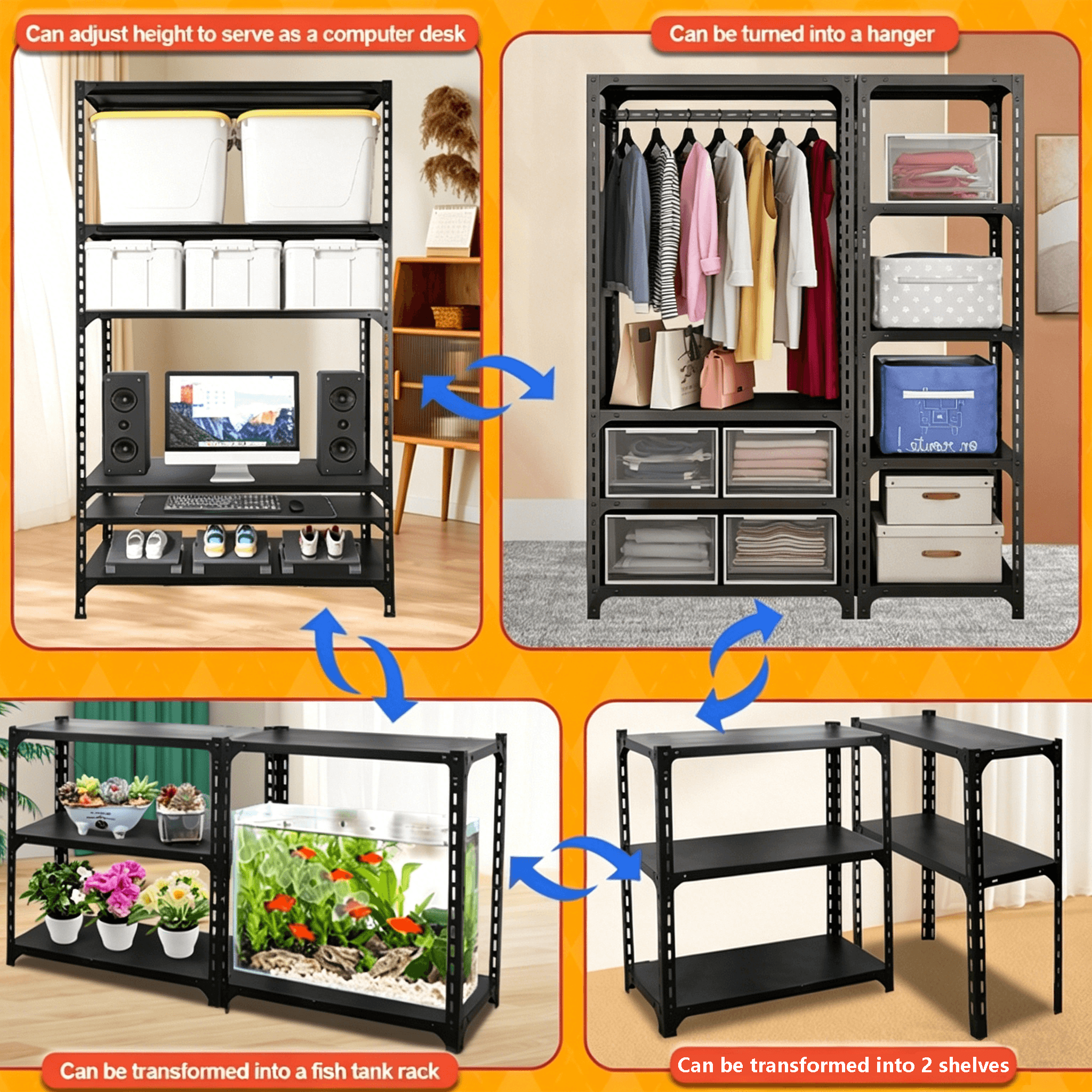 Heavy Duty Stainless Steel Storage Rack, Adjustable Height Shelving ...