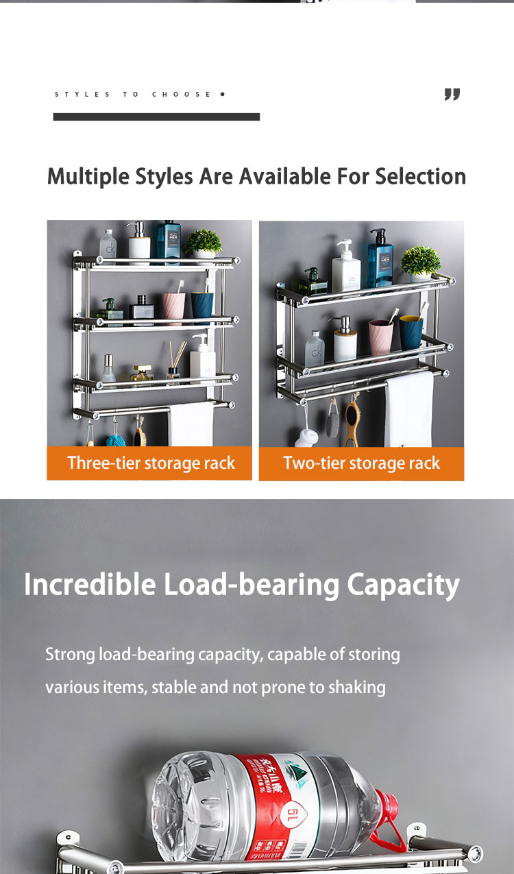 Stainless Steel Bathroom Shelf 2/3 Layers Towel Rack Wall Mounted ...