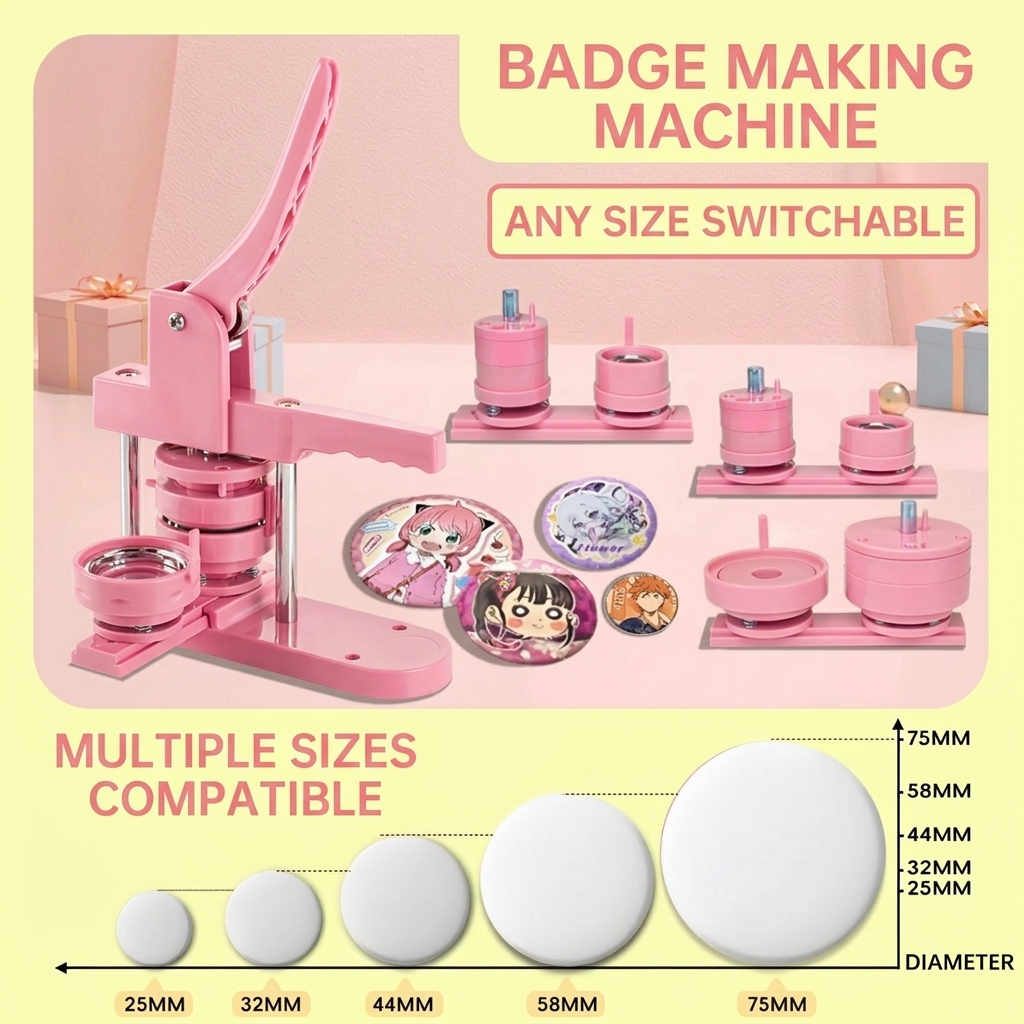 DIY Button Pin Maker machine Kit 25 32 58mm Molds 300pcs Parts Cutter ...