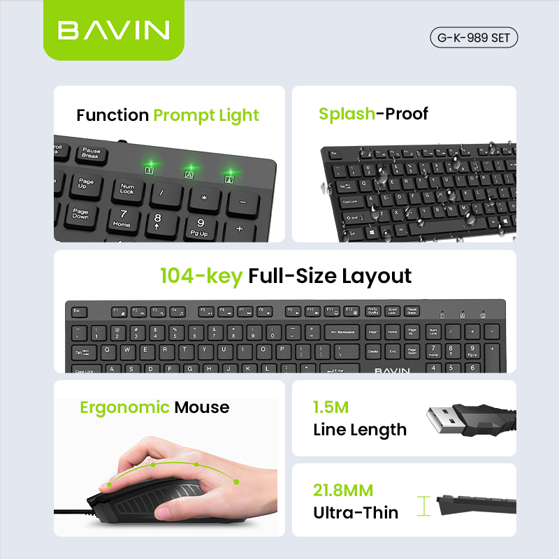 BAVIN K989 Wired Keyboard & Mouse Set Extra Durable & Splashproof ...