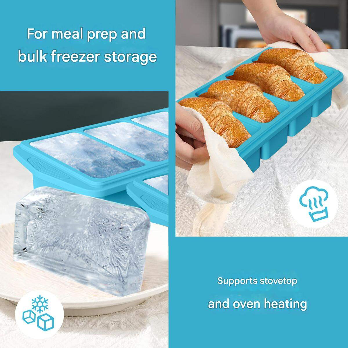 Soft lid Silicone Freezer Molds Fresh-keeping Meal Prep Tray 1/2/4/6 ...