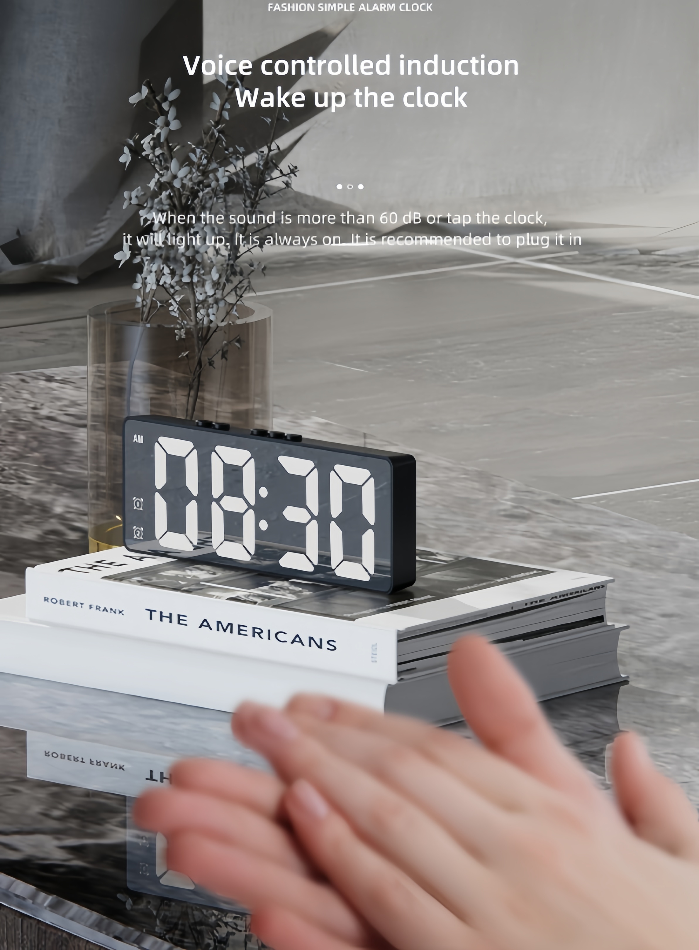LED Mirror Table Alarm Clock Night Light Mirror Clock Ins Desktop Clock ...