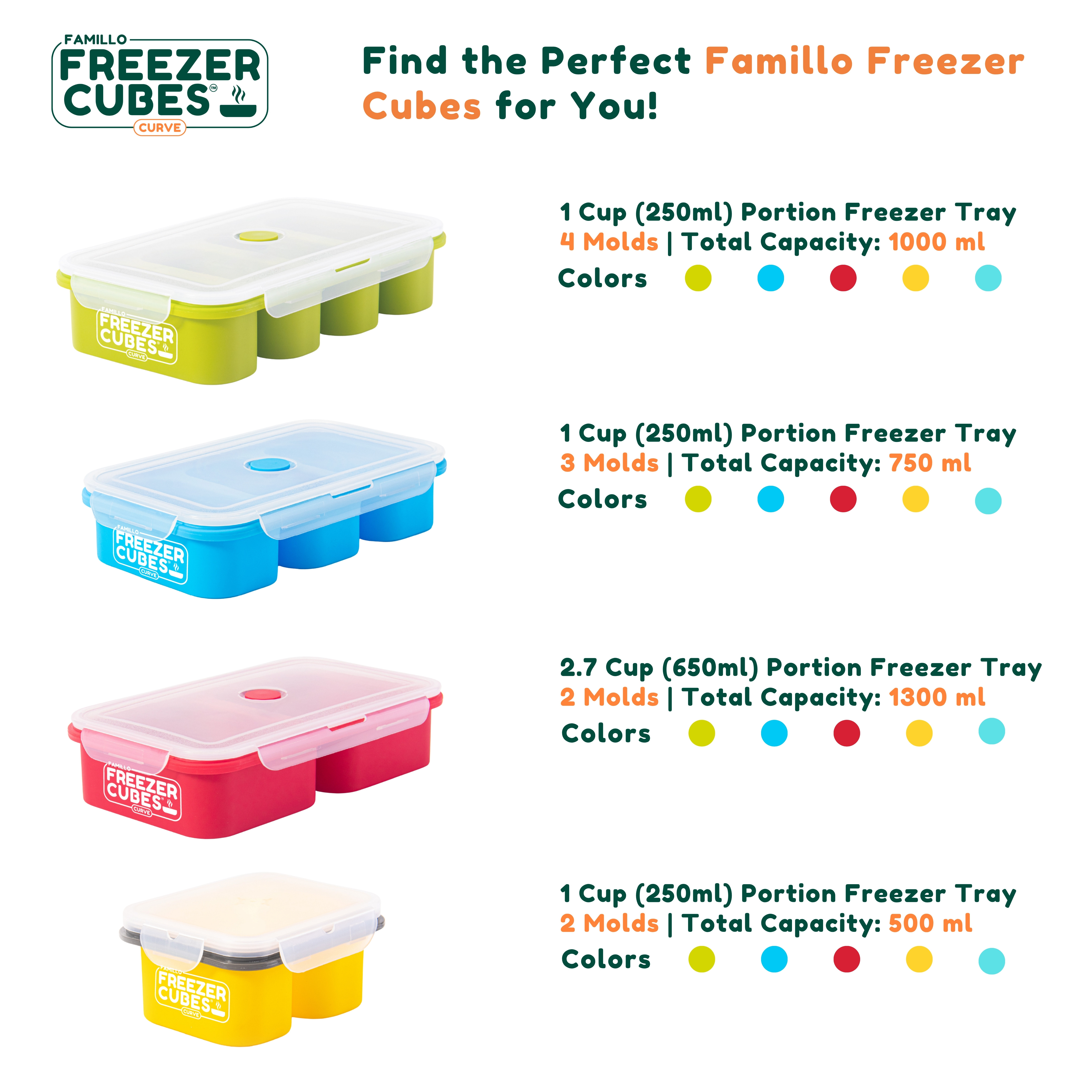 Freezer Cubes ™ Curve | 2 Molds (1-Cup) Silicone Freezer Tray as a Meal ...