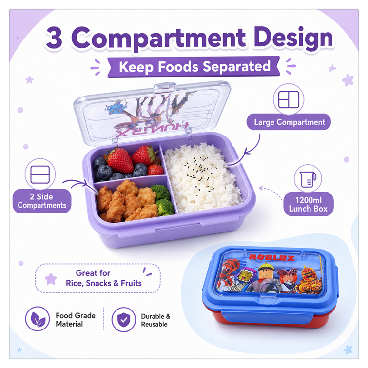J202 Kids/Students Leak-Proof BPA-Free Lunch Box W/Spoon&Fork+Water ...