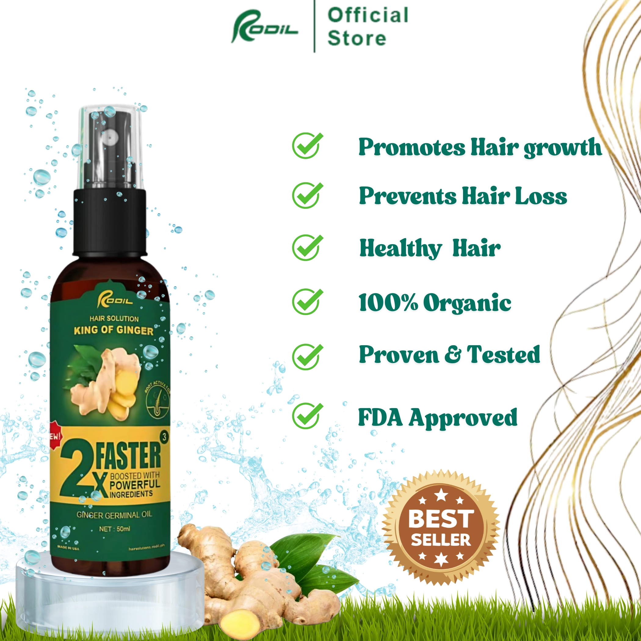RODIL 100% Organic Hair Grower Collection Set Anti-Hair Loss Oil ...
