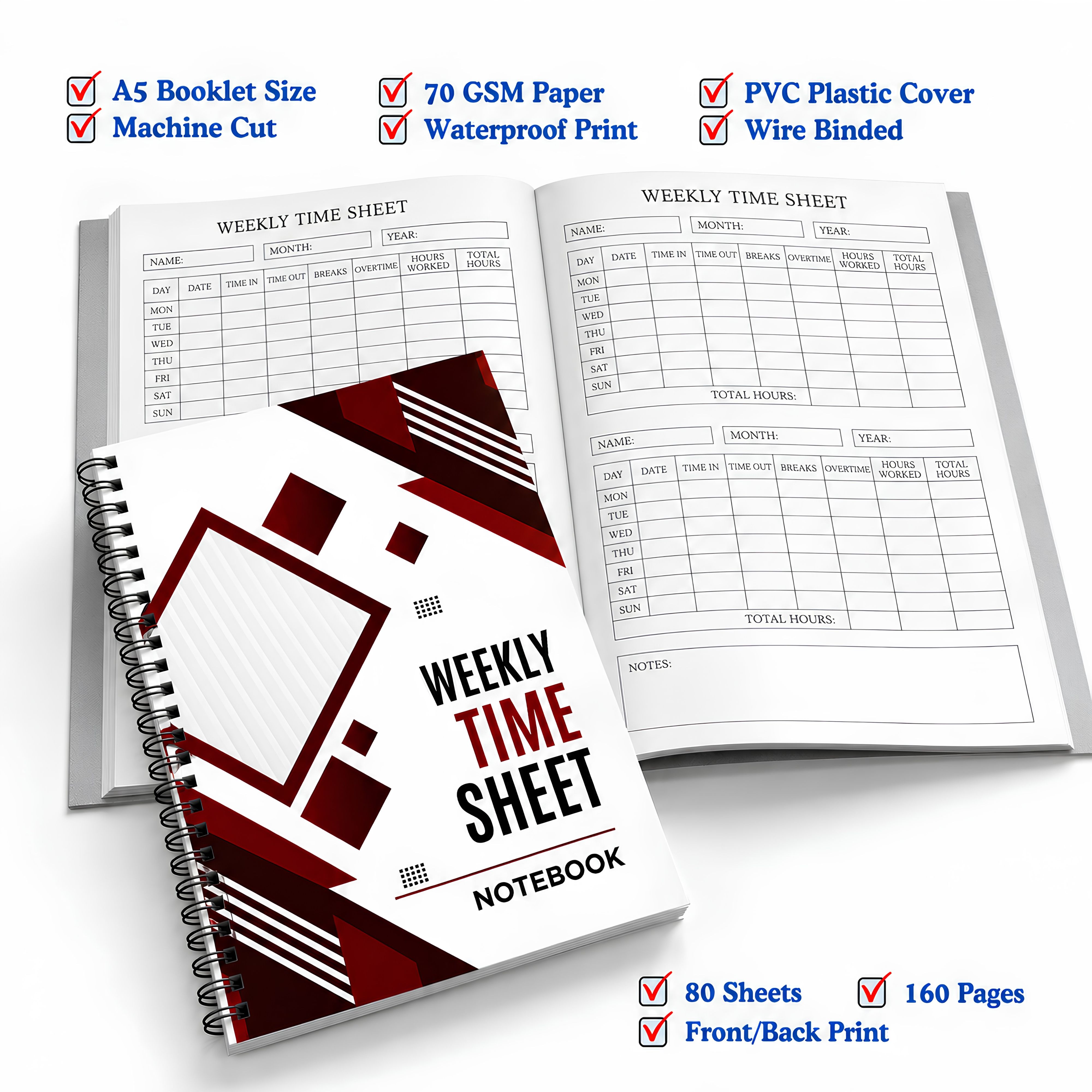 Weekly Time Sheet Record Notebook | Employee Work Hours, Attendance ...