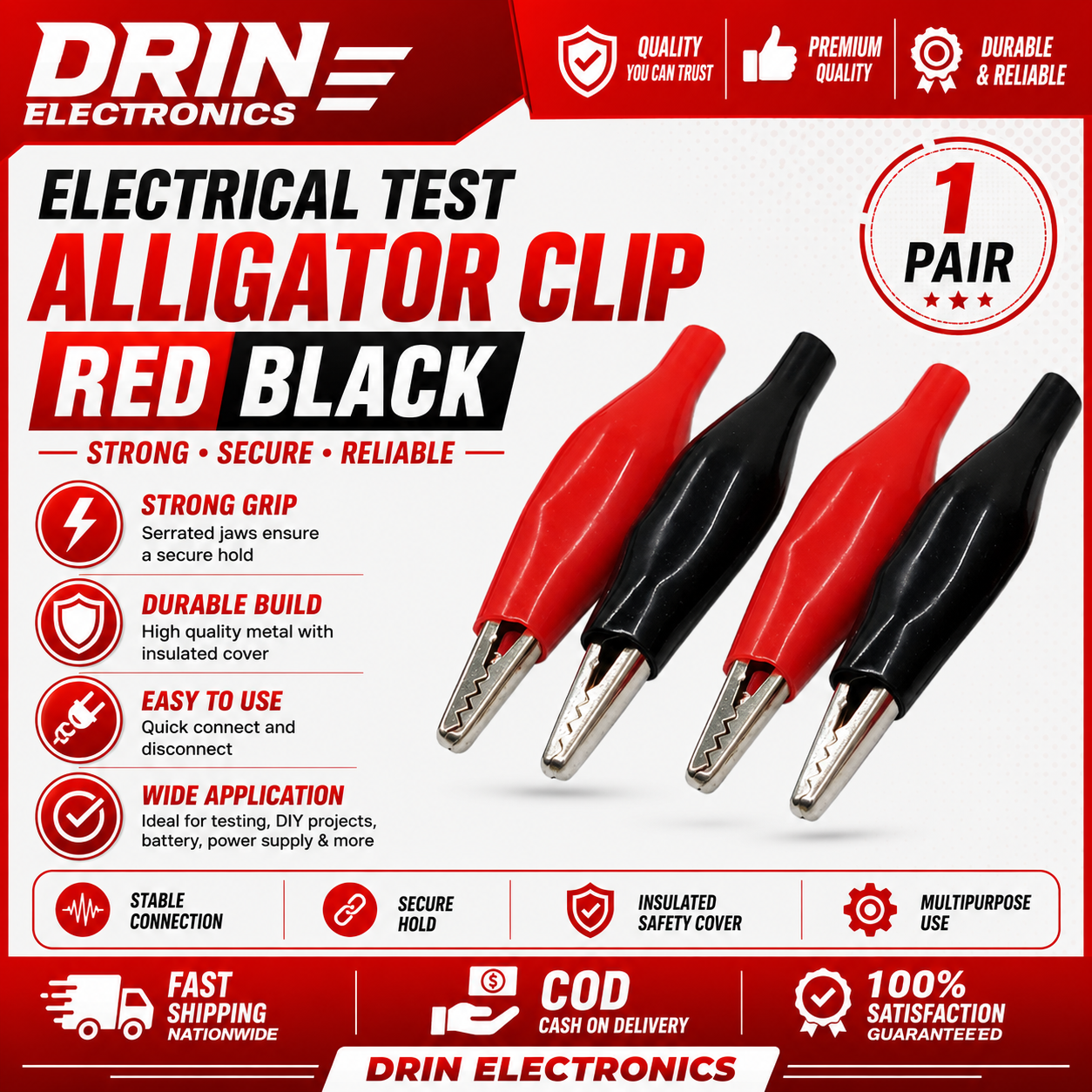 Electrical Test Alligator Clip Red Black Insulated Crocodile Clamp 1 ...